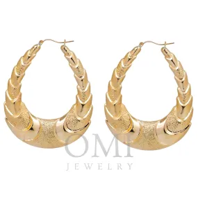 10K GOLD LADIES TEXTURED DROP SHAPED HOOP EARRINGS