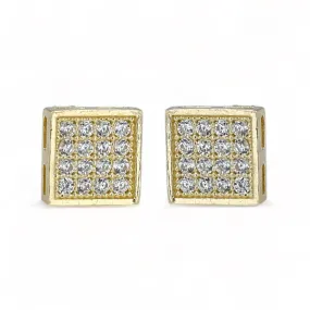 10k Yellow gold square stud earrings-3331