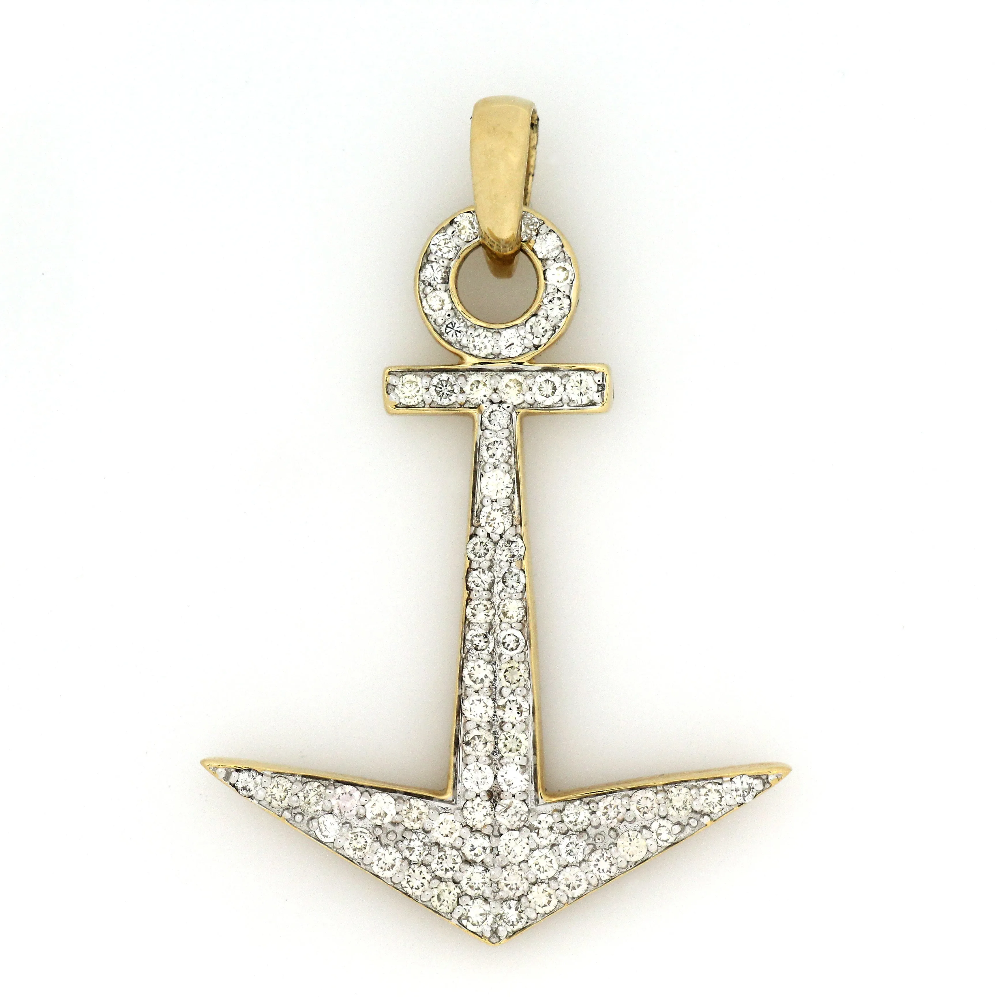 14K Yellow Gold Anchor Pendant 1.85 Ctw