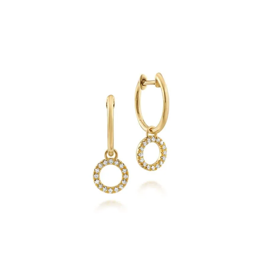 14K Yellow Gold Pave Diamond Loop Huggie Earrings