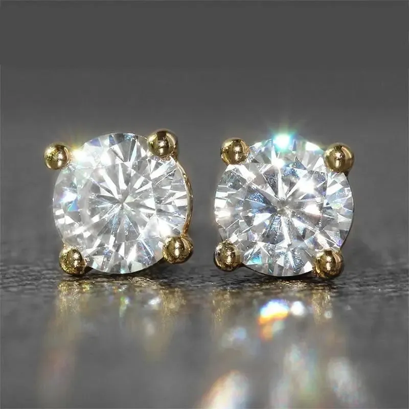 18k or 14k Yellow, White, Rose Gold Stud Moissanite Earrings 1ctw