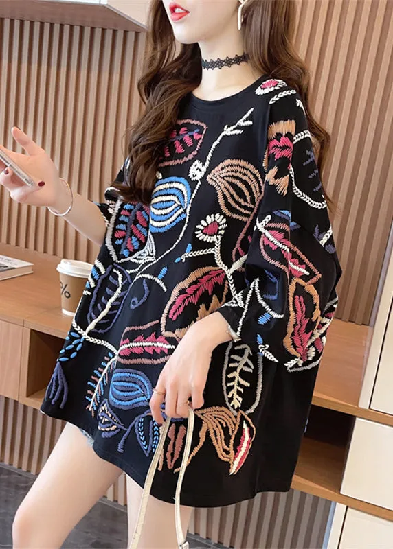 2024 Fashion Black O-Neck Print Top Summer VB1067