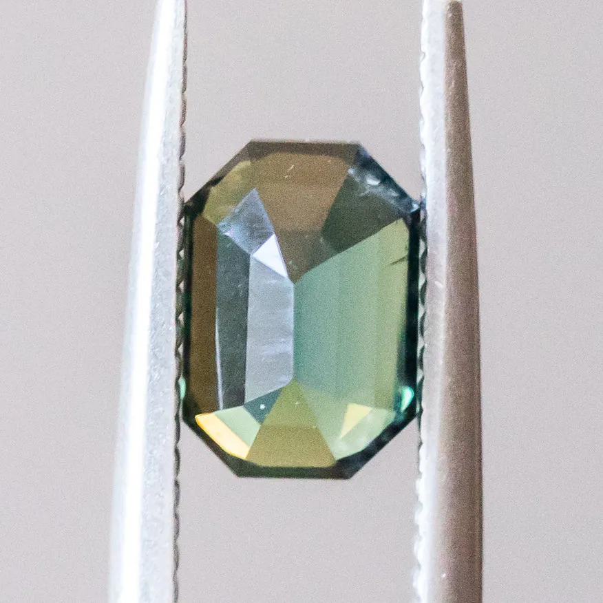 2.20CT EMERALD CUT TANZANIAN SAPPHIRE, DEEP TEAL BLUE GREEN, 7.9X5.5MM, UNHEATED