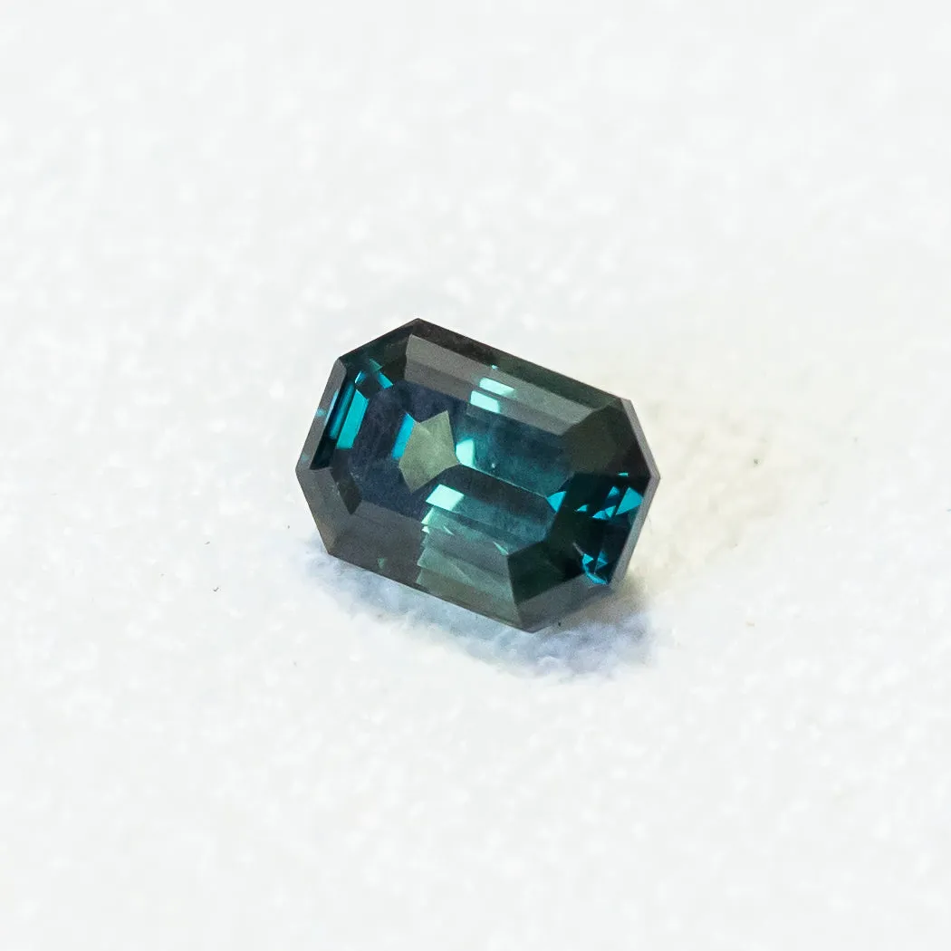 2.20CT EMERALD CUT TANZANIAN SAPPHIRE, DEEP TEAL BLUE GREEN, 7.9X5.5MM, UNHEATED