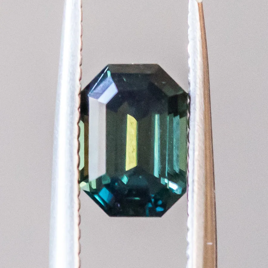 2.20CT EMERALD CUT TANZANIAN SAPPHIRE, DEEP TEAL BLUE GREEN, 7.9X5.5MM, UNHEATED