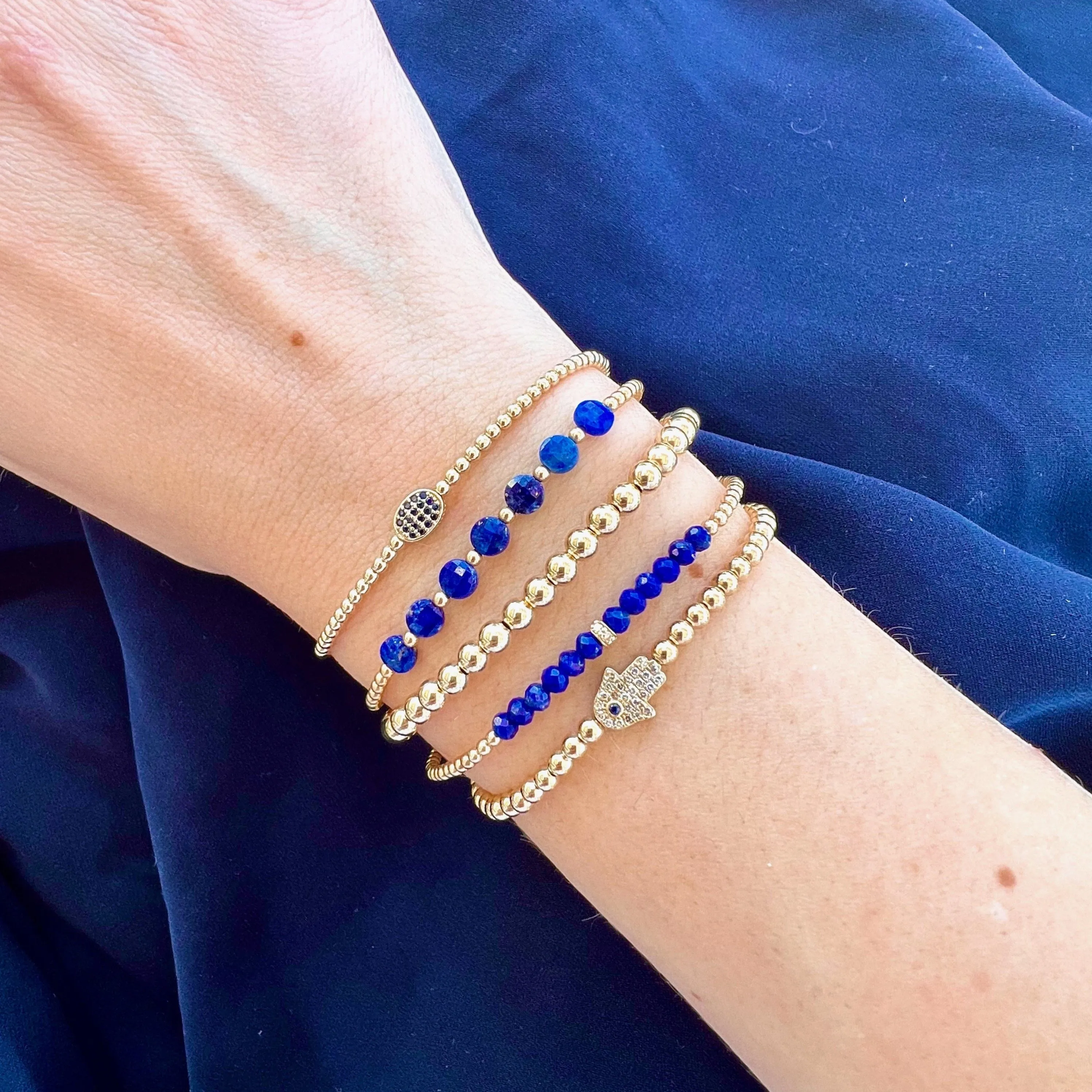 2MM Signature Bracelet with Lapis and 14K Diamond Rondelle