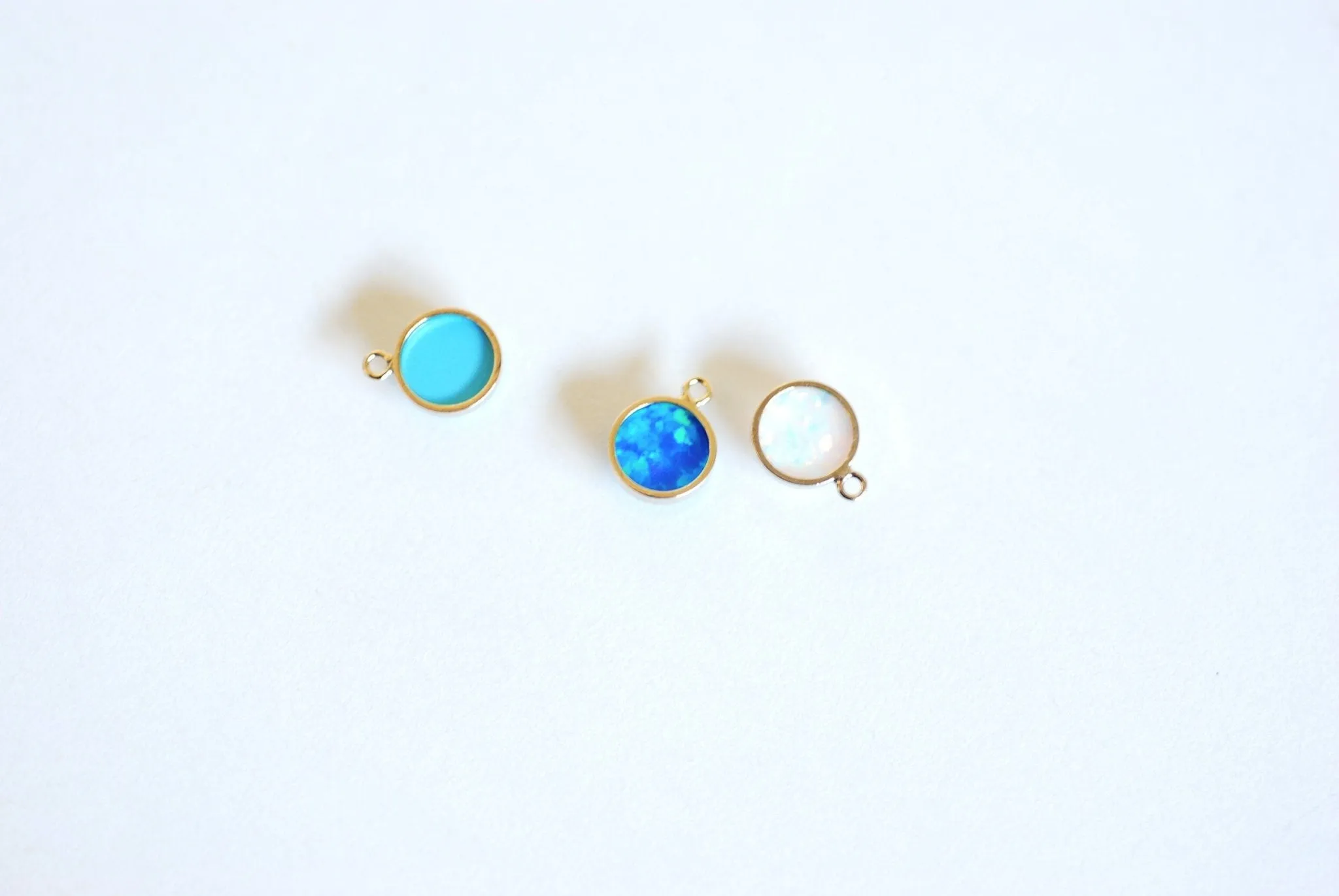 6mm Gold Filled White Bello Opal Blue Bello Opal and Turquoise Bezel Drop Charm Permanent Jewelry Wholesale Findings Bulk