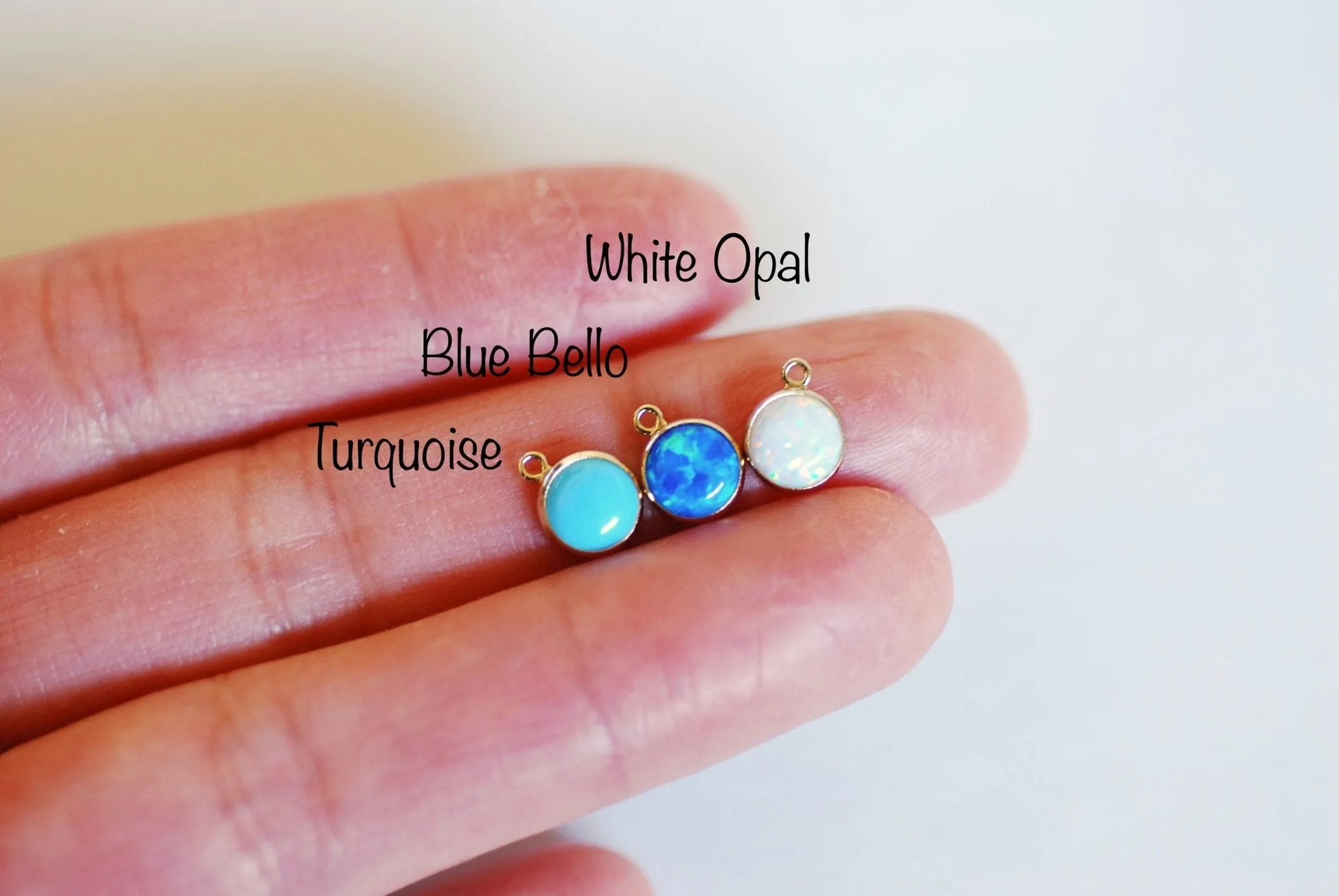 6mm Gold Filled White Bello Opal Blue Bello Opal and Turquoise Bezel Drop Charm Permanent Jewelry Wholesale Findings Bulk