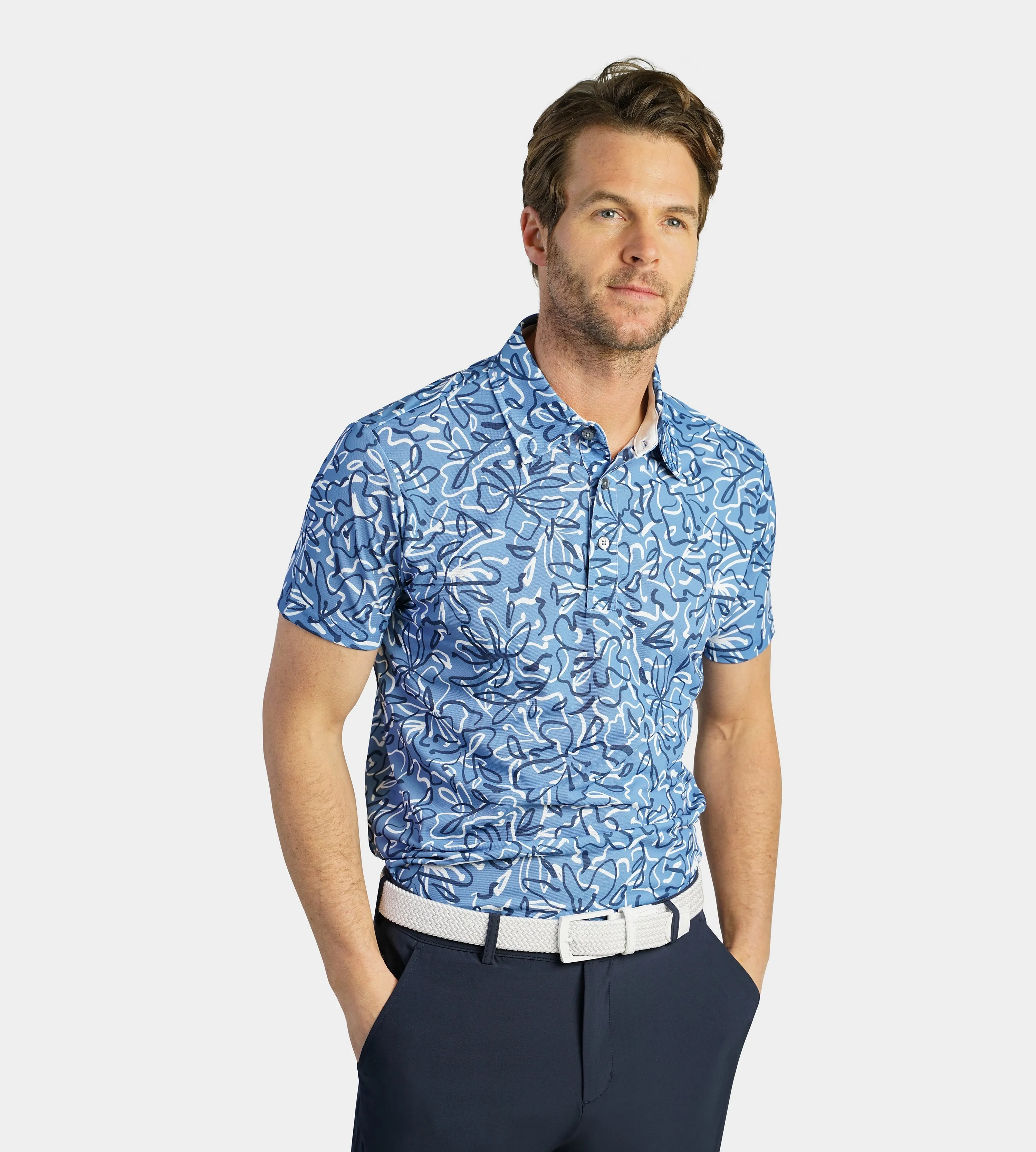 ABSTRACT FLORAL POLO - BLUE