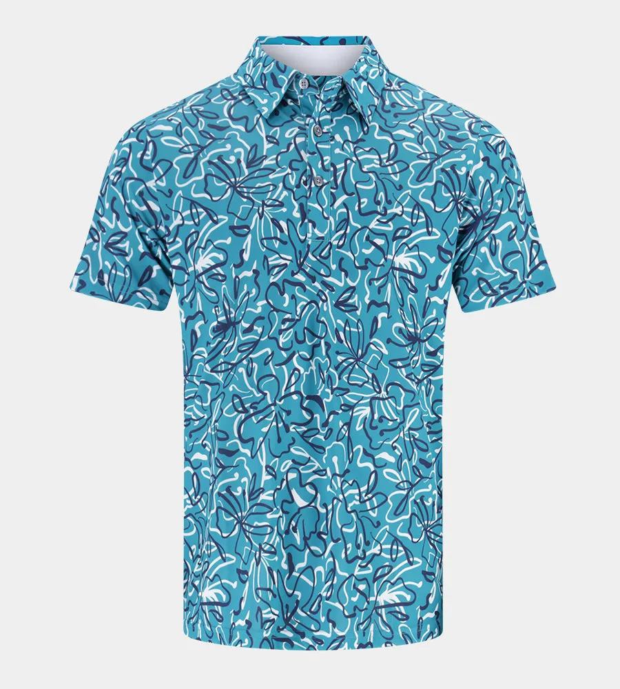 ABSTRACT FLORAL POLO - TEAL