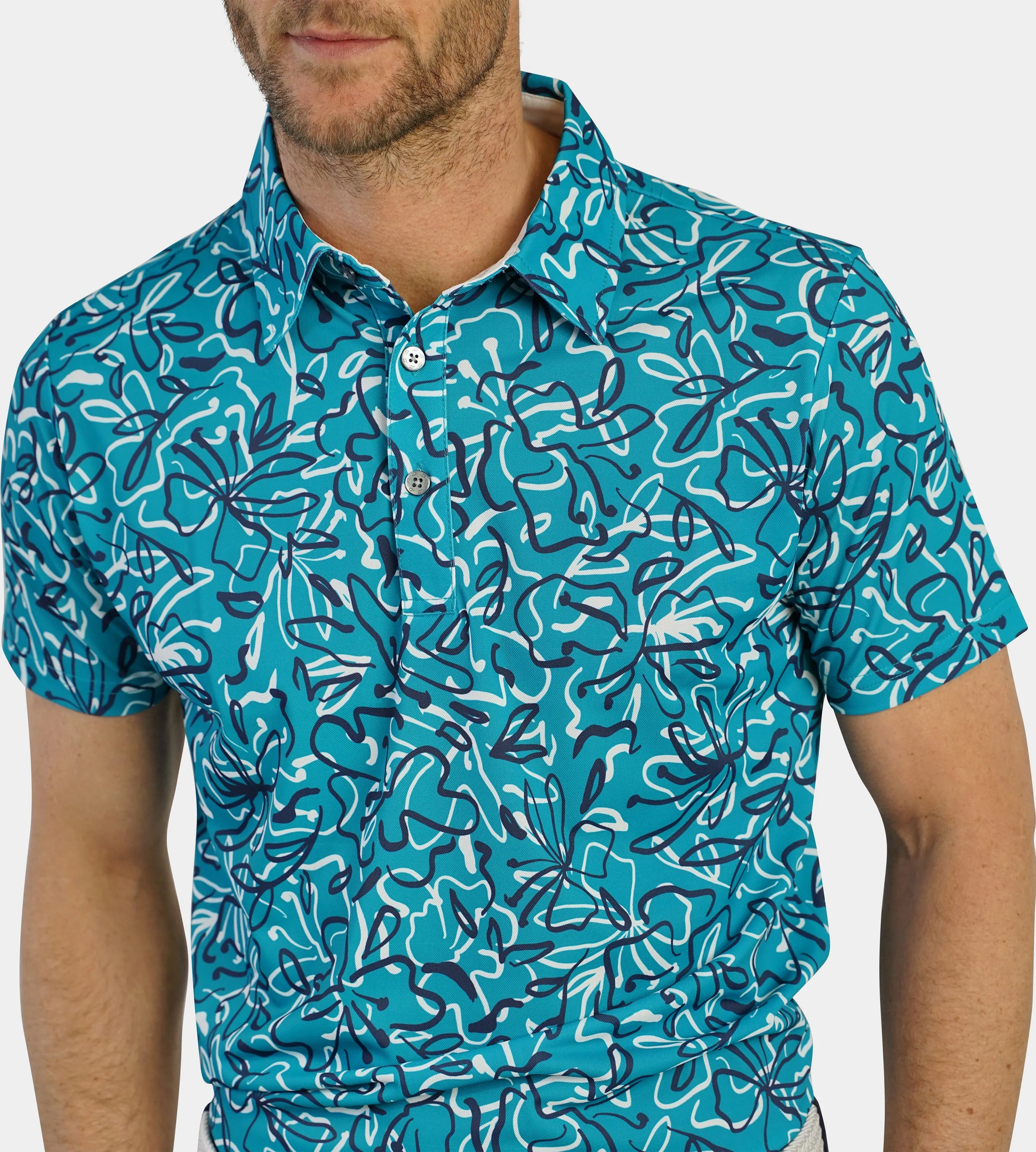 ABSTRACT FLORAL POLO - TEAL