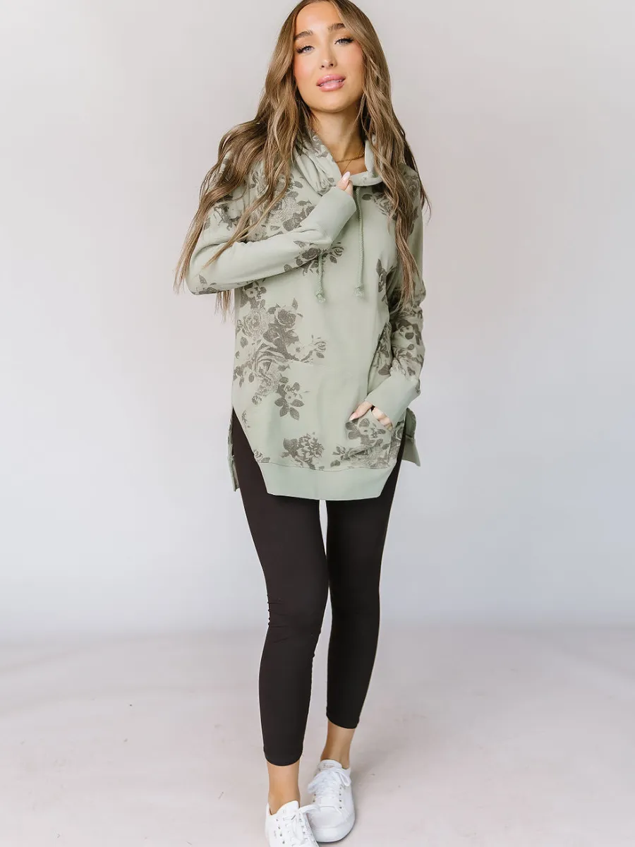 Ampersand Sunday Brunch Green Floral Hooded Sweatshirt