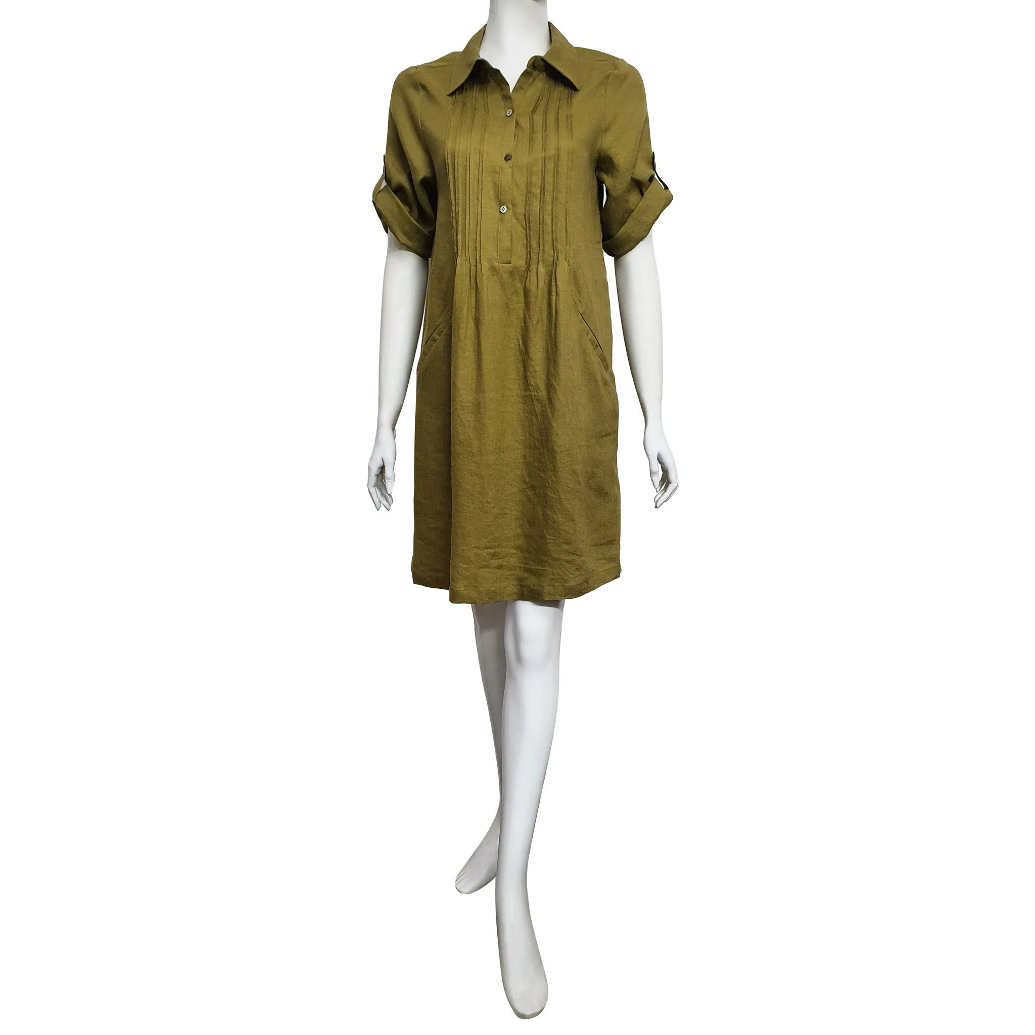 Anne Kelly Line Shirt dress in Olive