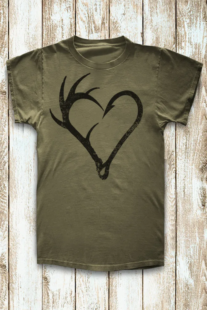 Antler Fish Hook Military Green T-Shirt