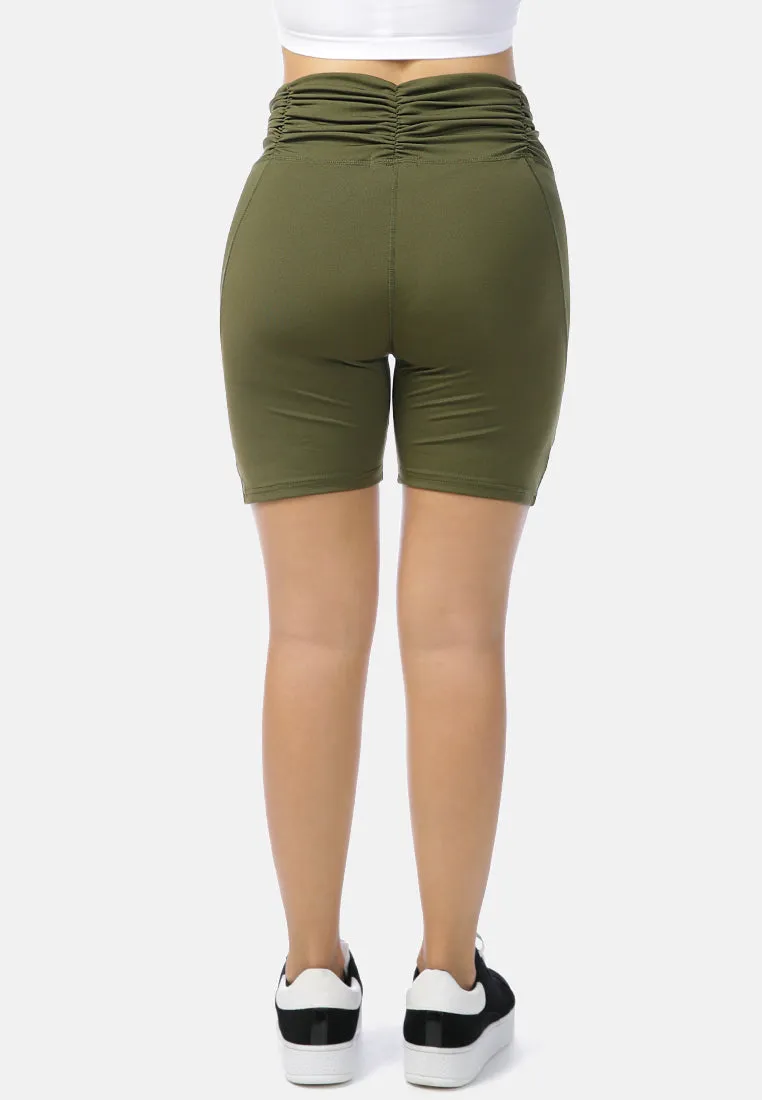 army green high waist biker shorts