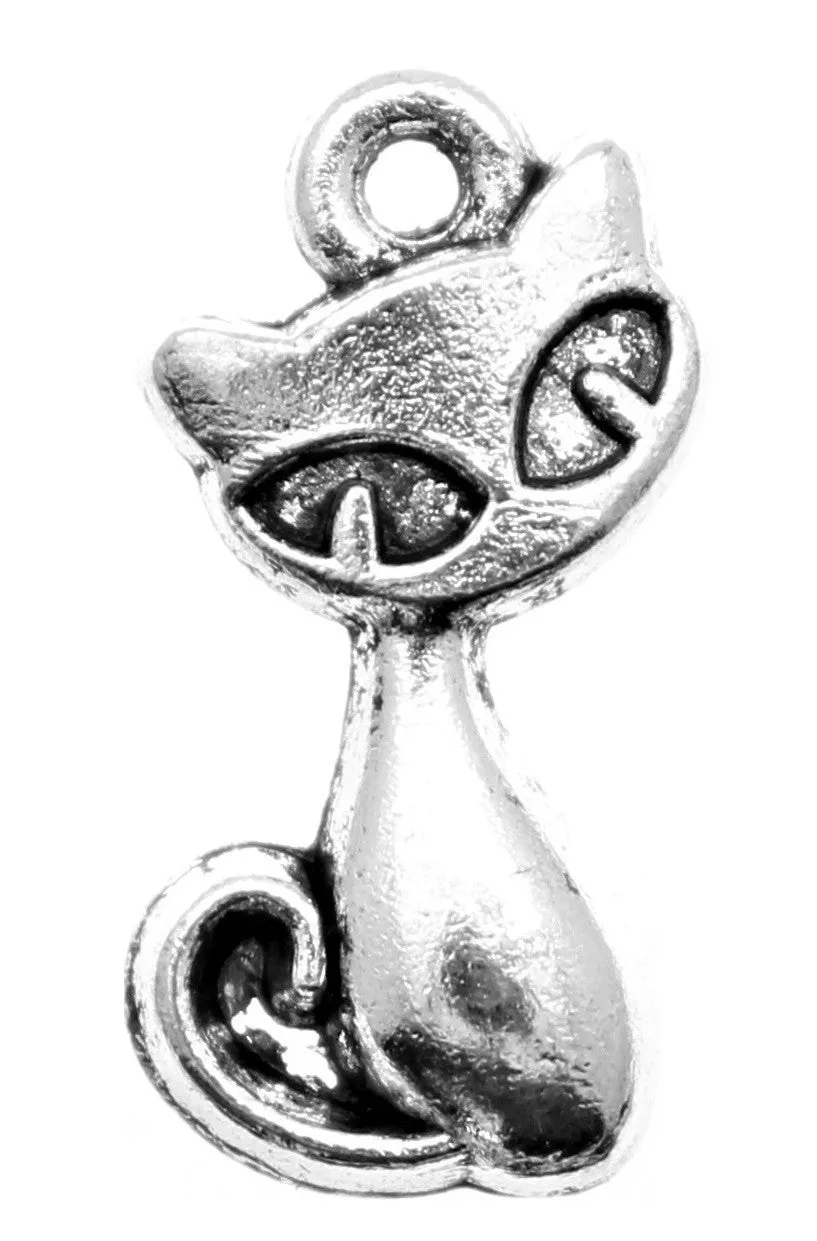 AVBeads Bulk Charms Animal Cat Charms Silver 17mm x 8mm Metal Charms 100pcs