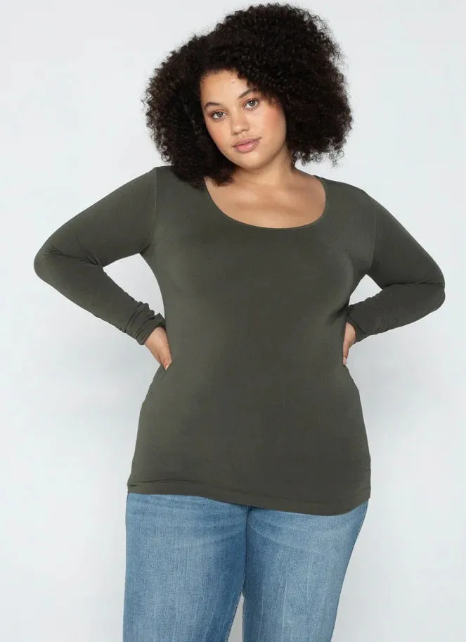 Bamboo Curvy Scoop Neck Long Sleeve