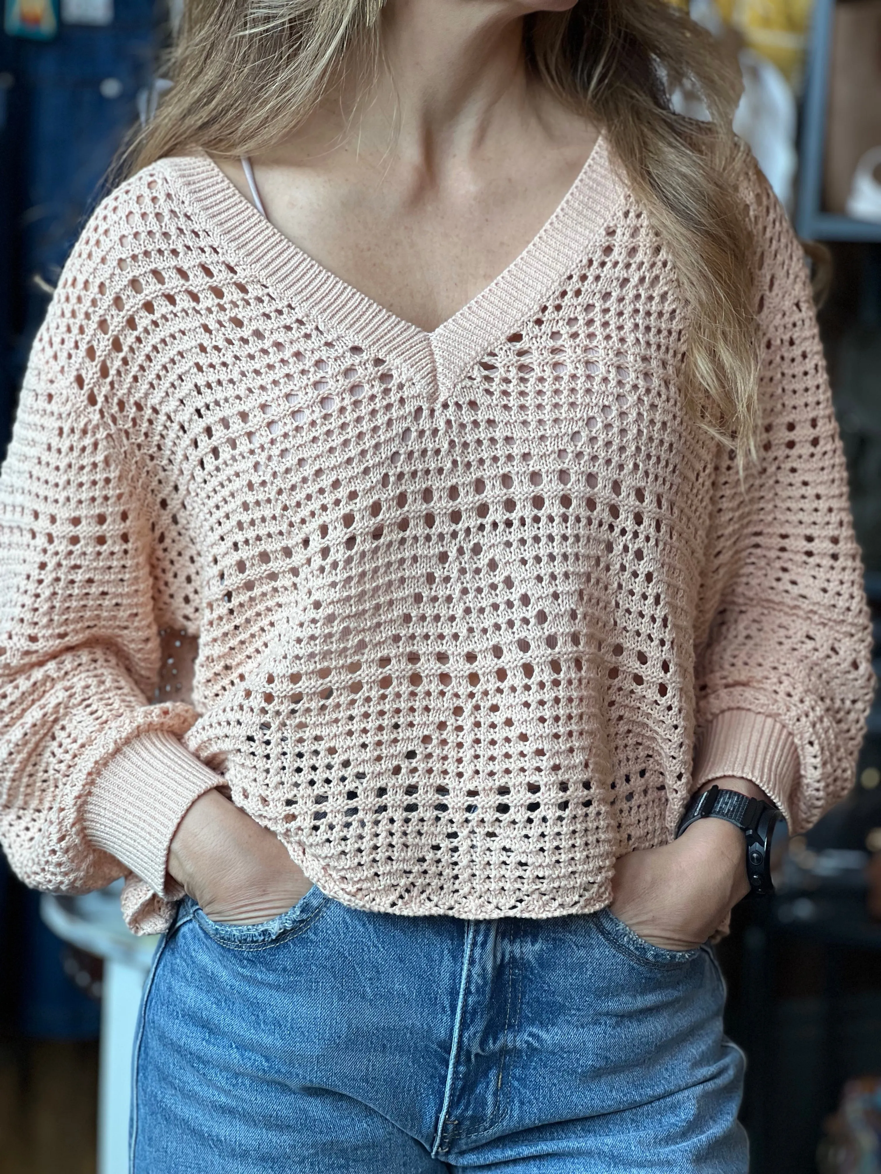 Be Cool Crochet V Neck Slouchy Crop Cover Up