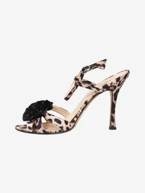 Beige animal print strappy sandal heels - size EU 39.5