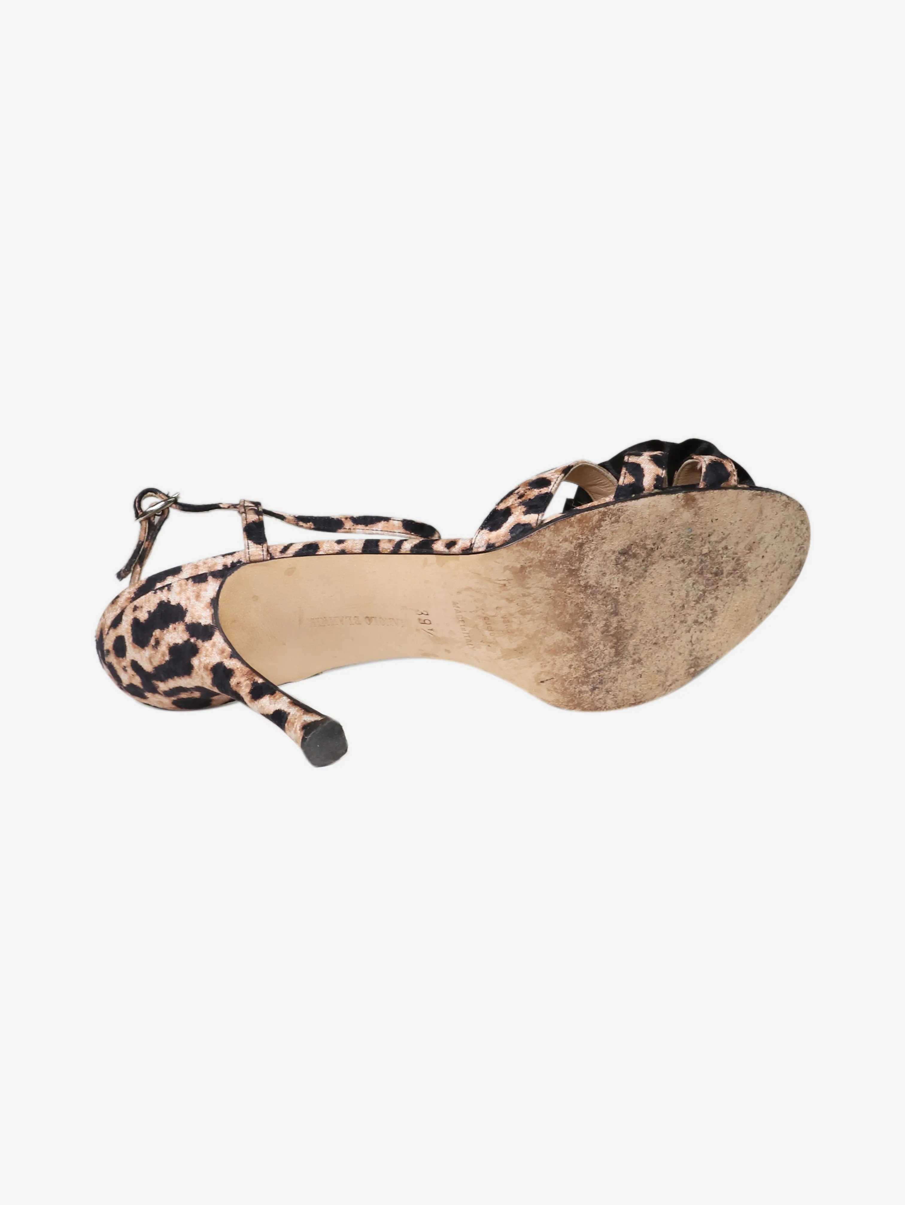 Beige animal print strappy sandal heels - size EU 39.5