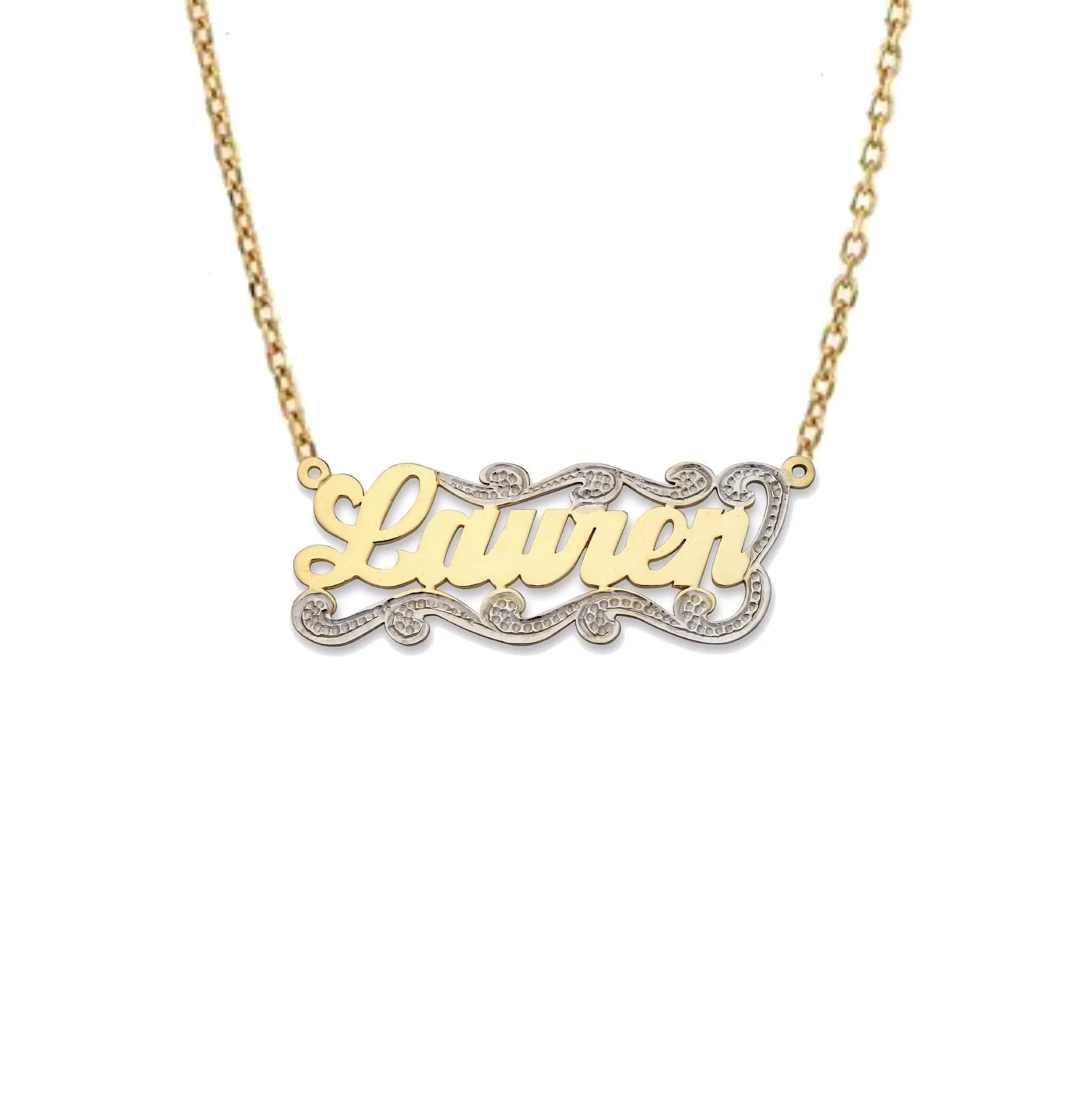 Better Jewelry Diamond Cut Script Single 14K Gold Nameplate Necklace