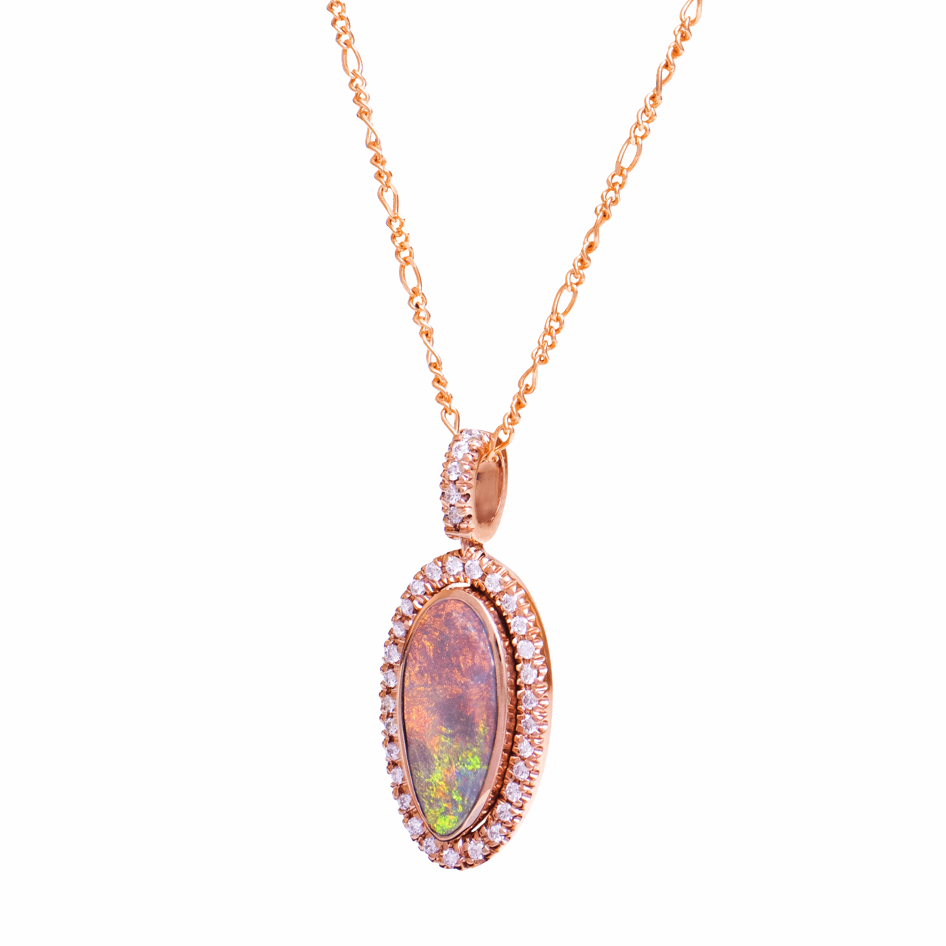 Black Opal & Diamond Halo Rose Gold Pendant