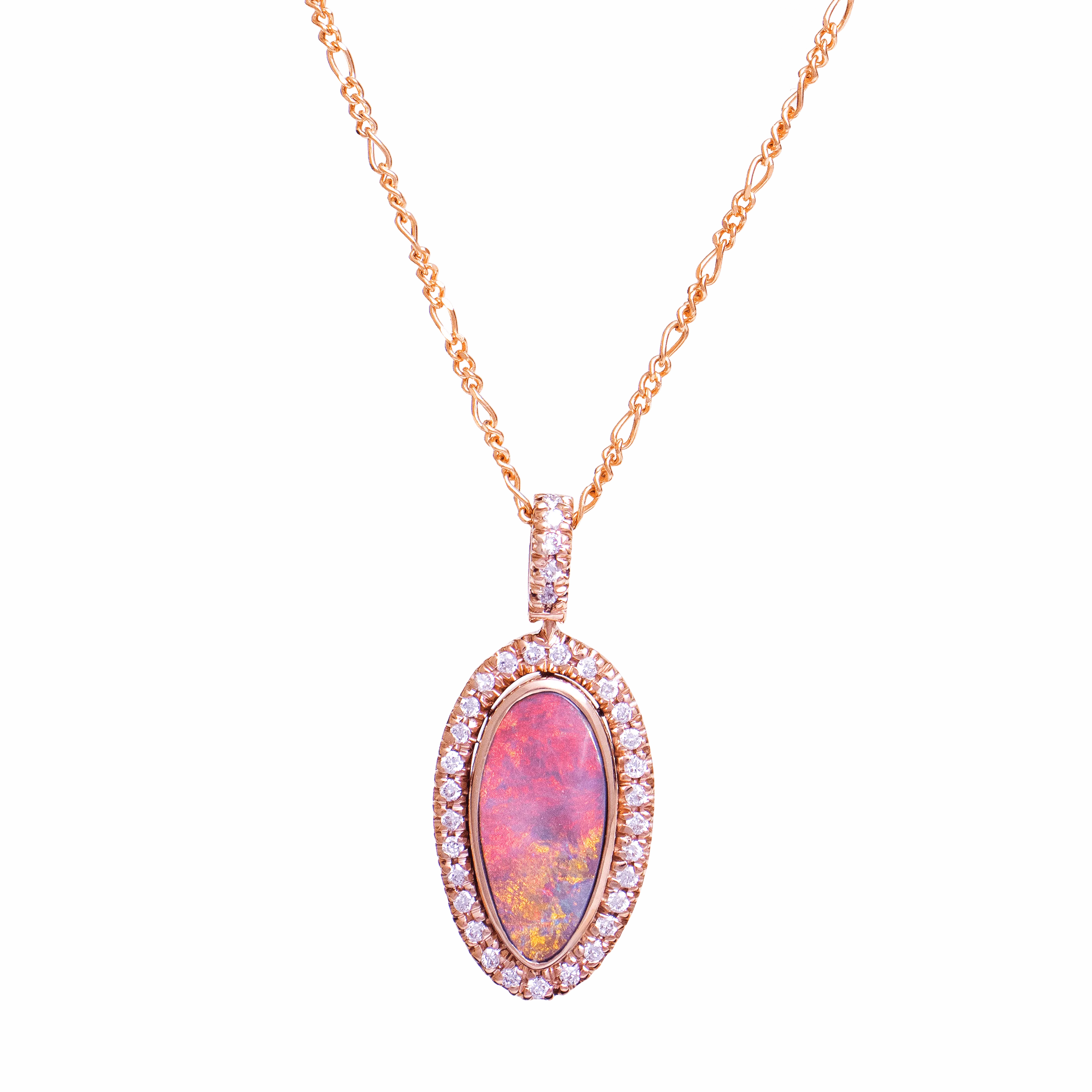 Black Opal & Diamond Halo Rose Gold Pendant