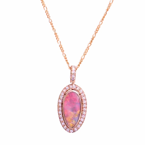 Black Opal & Diamond Halo Rose Gold Pendant