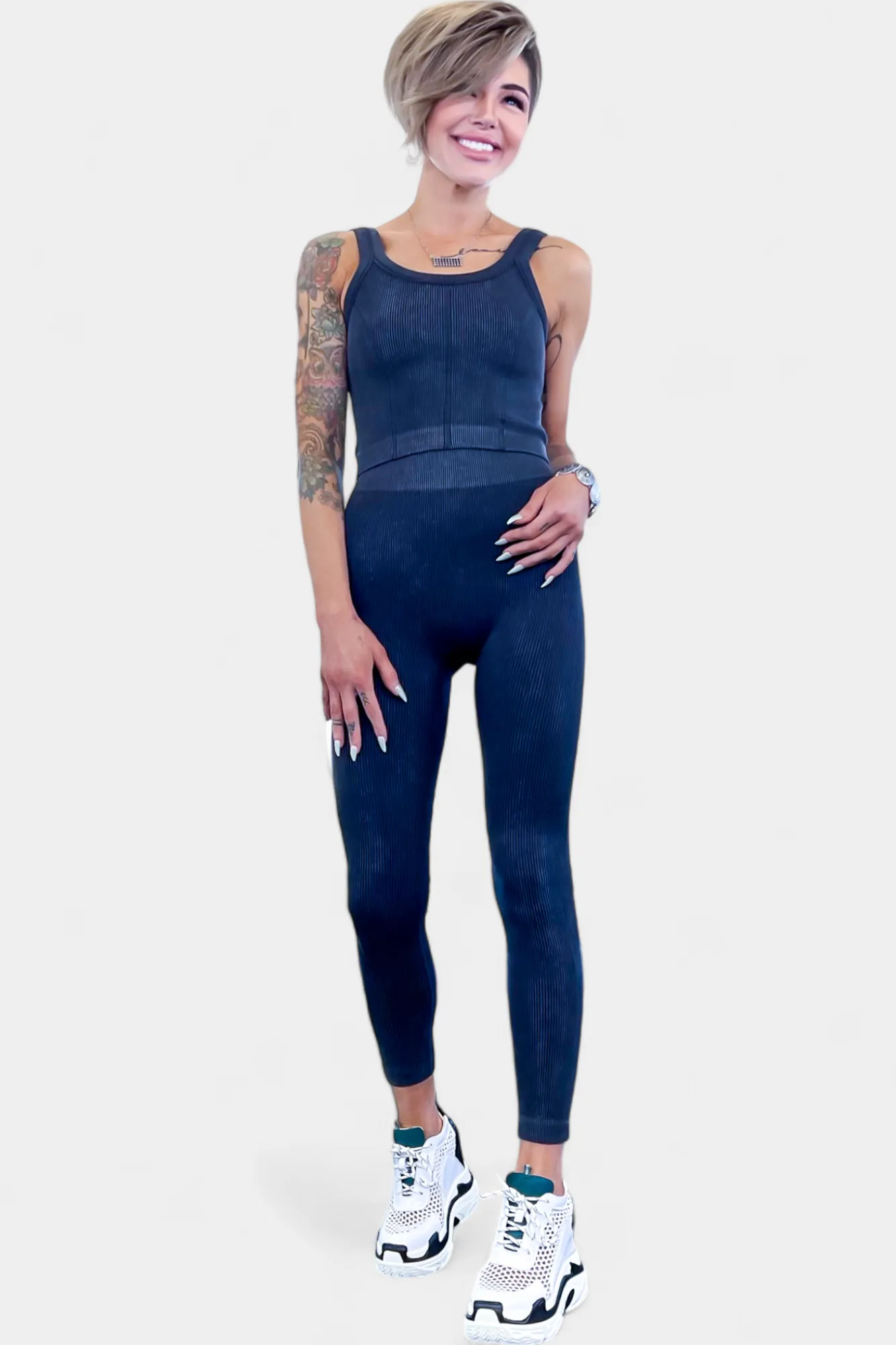 Black Ribbed Seamless Tank & Leggings Set