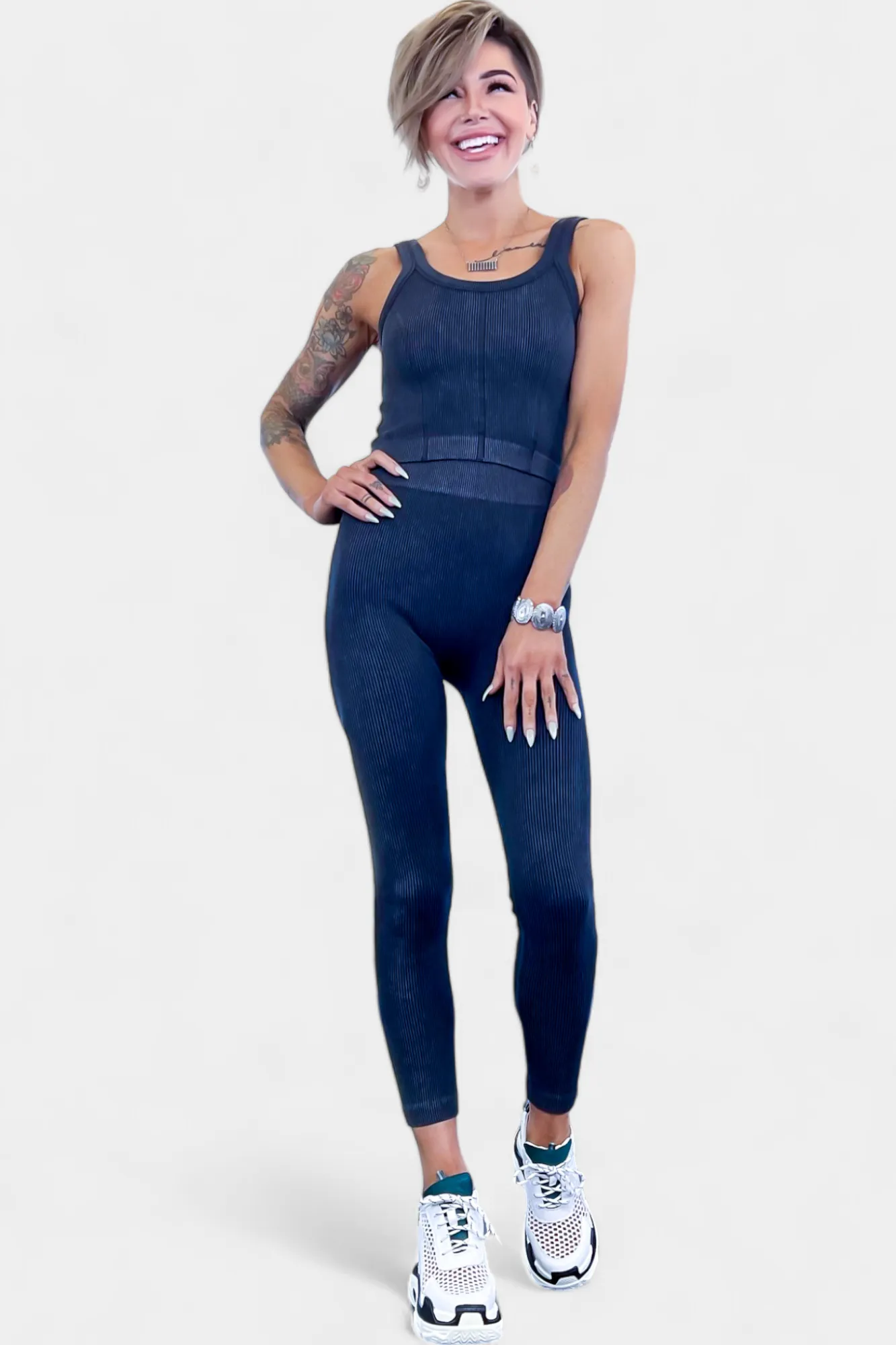 Black Ribbed Seamless Tank & Leggings Set