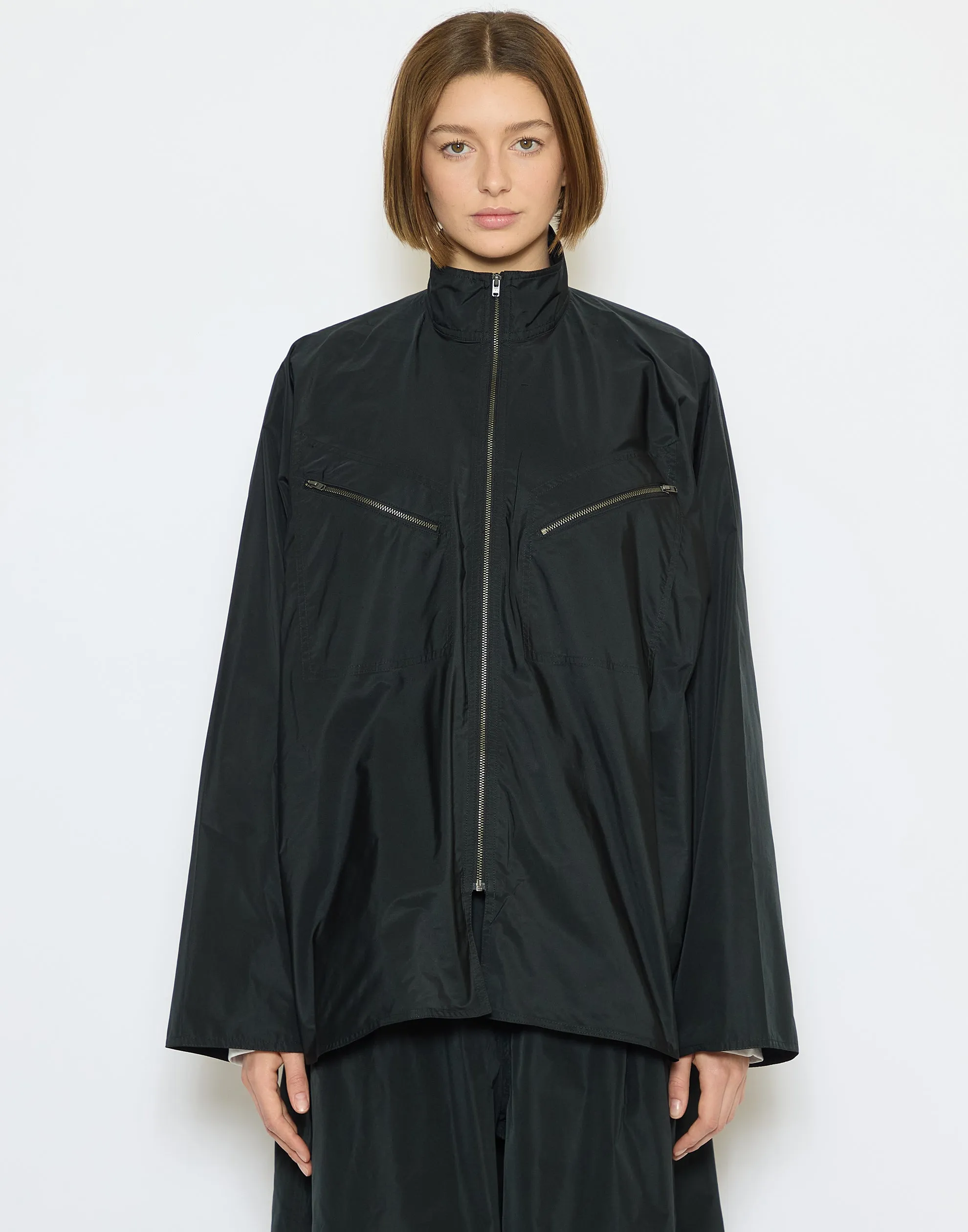 Black Taffeta Buck Shirt Jacket