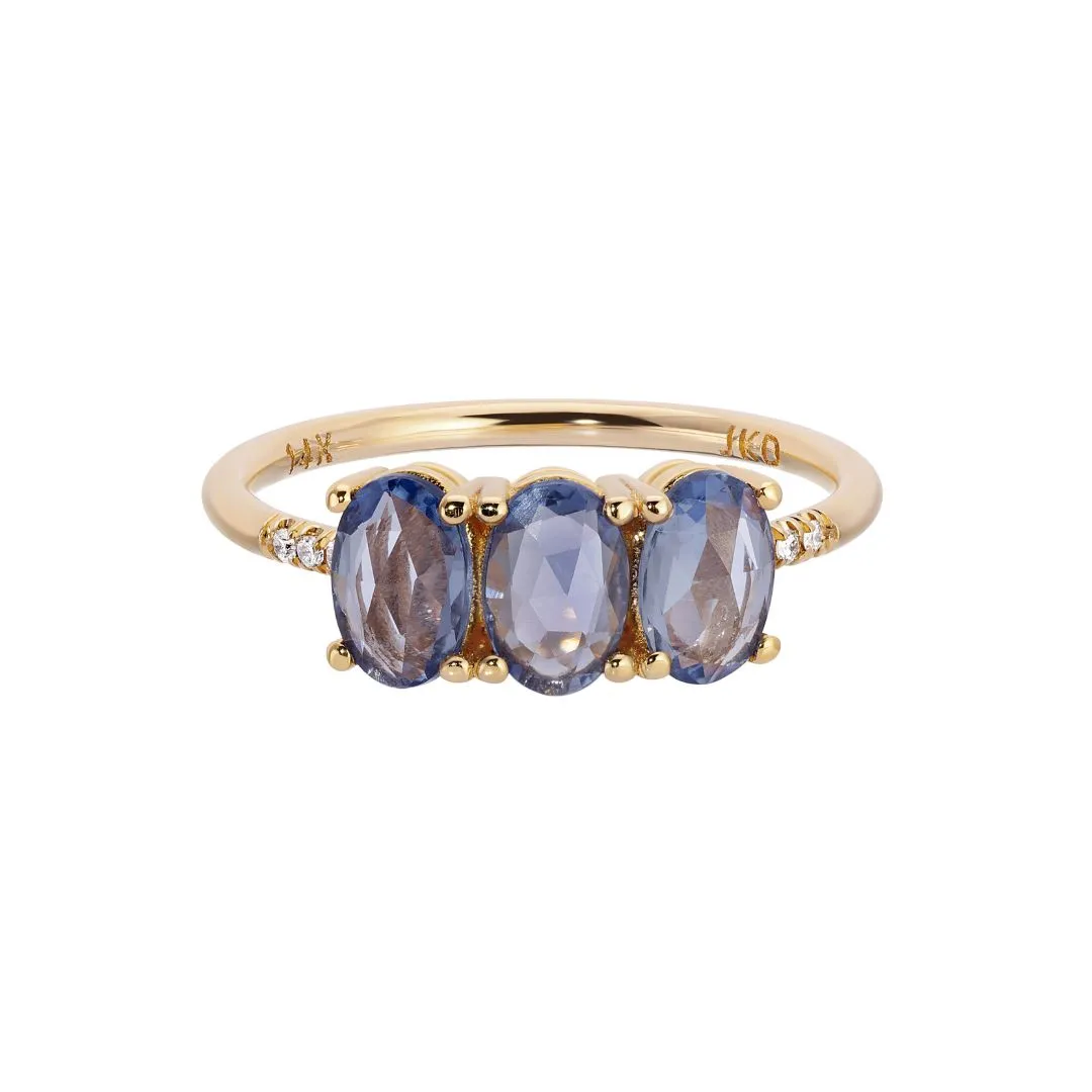 Blue Sapphire Olive Equilibrium Ring