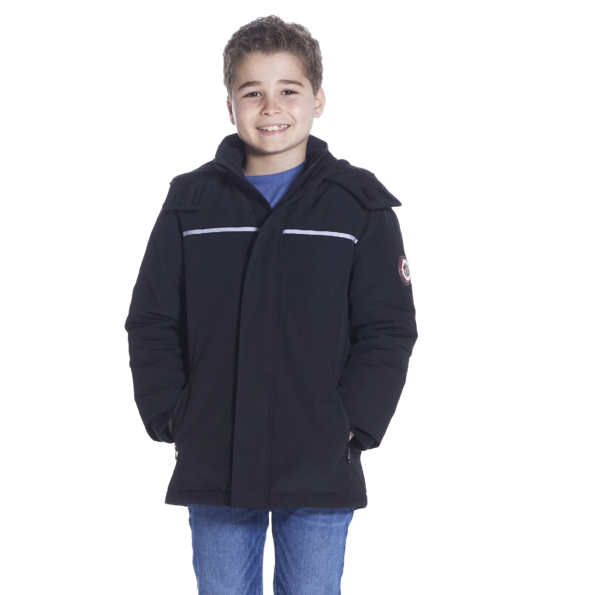 Boys Black Reflective Hooded Parka