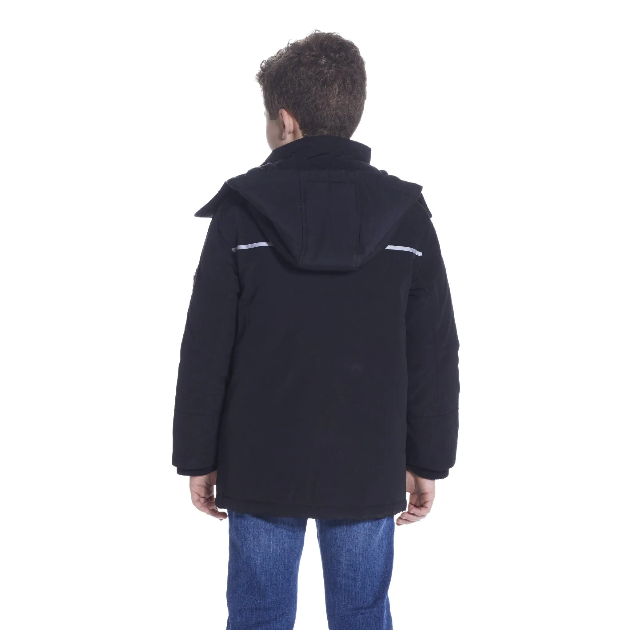 Boys Black Reflective Hooded Parka