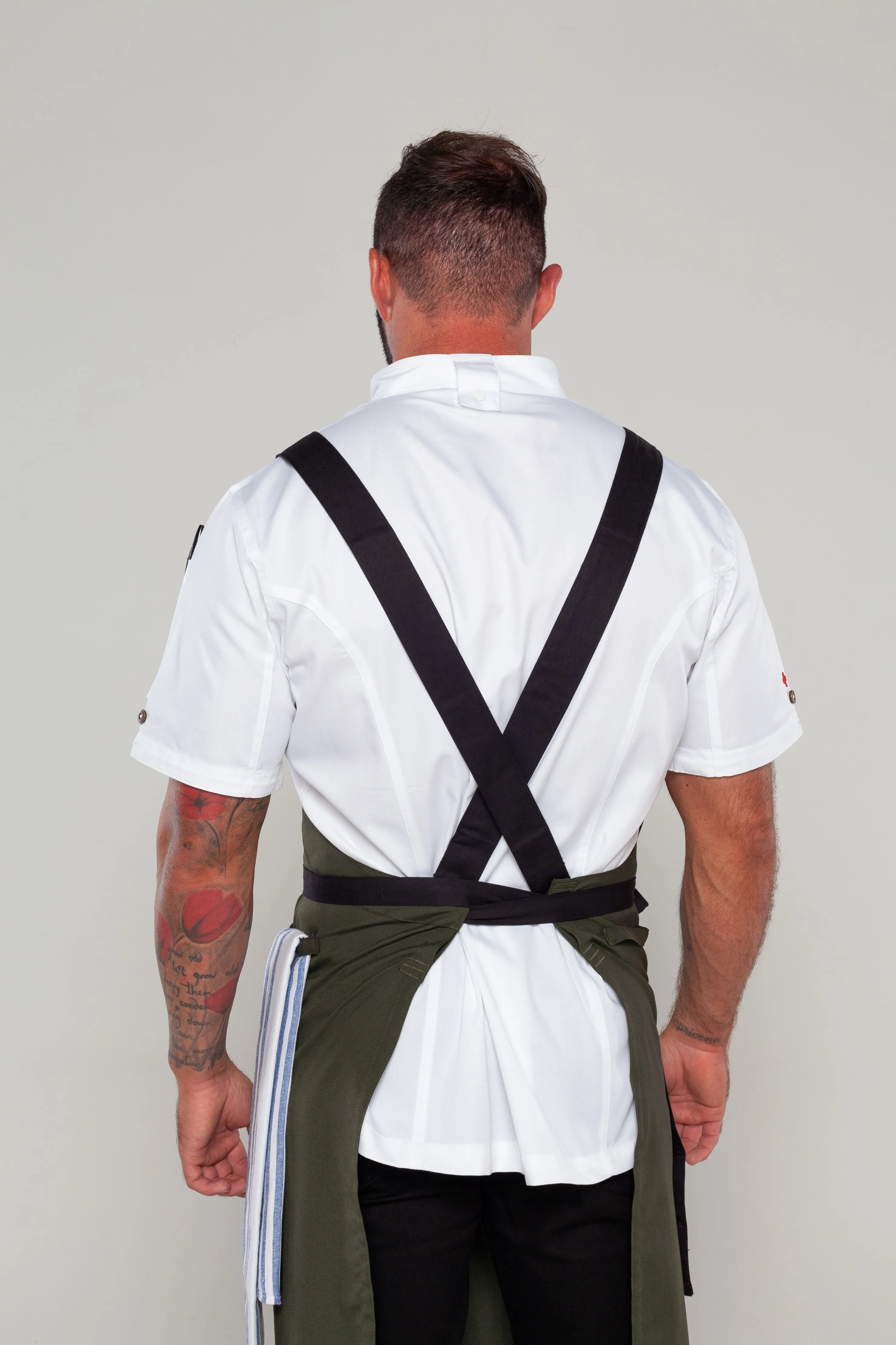 BYRON Crossover Chef apron Dark Green with black straps