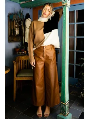 Camel Pleather Wide Leg Pants