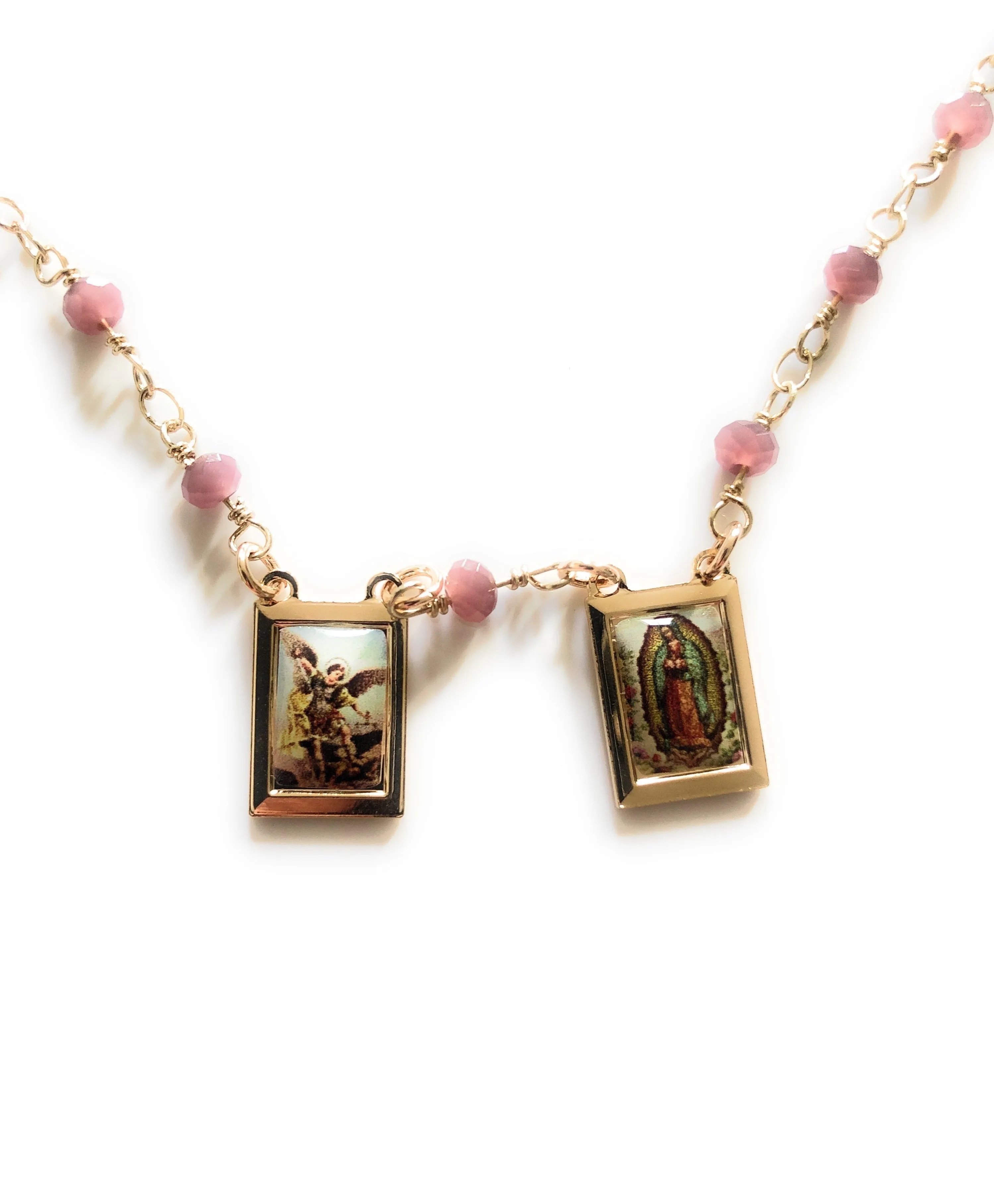 Catholic Scapular Purple Necklace Our Lady of Guadalupe and St Michael Archangel Scapular