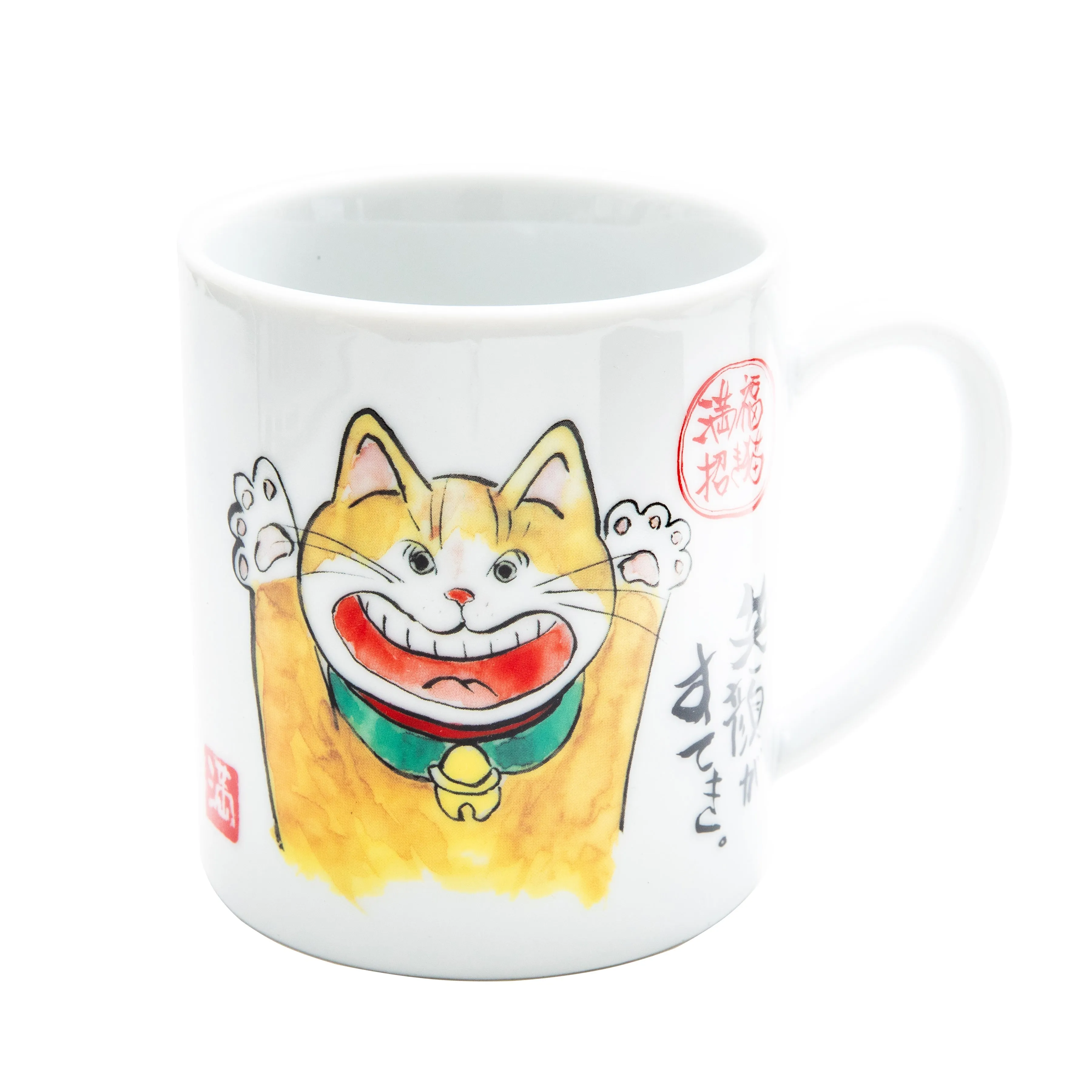 Chubby Beckoning Cat Great Smile Porcelain Mug