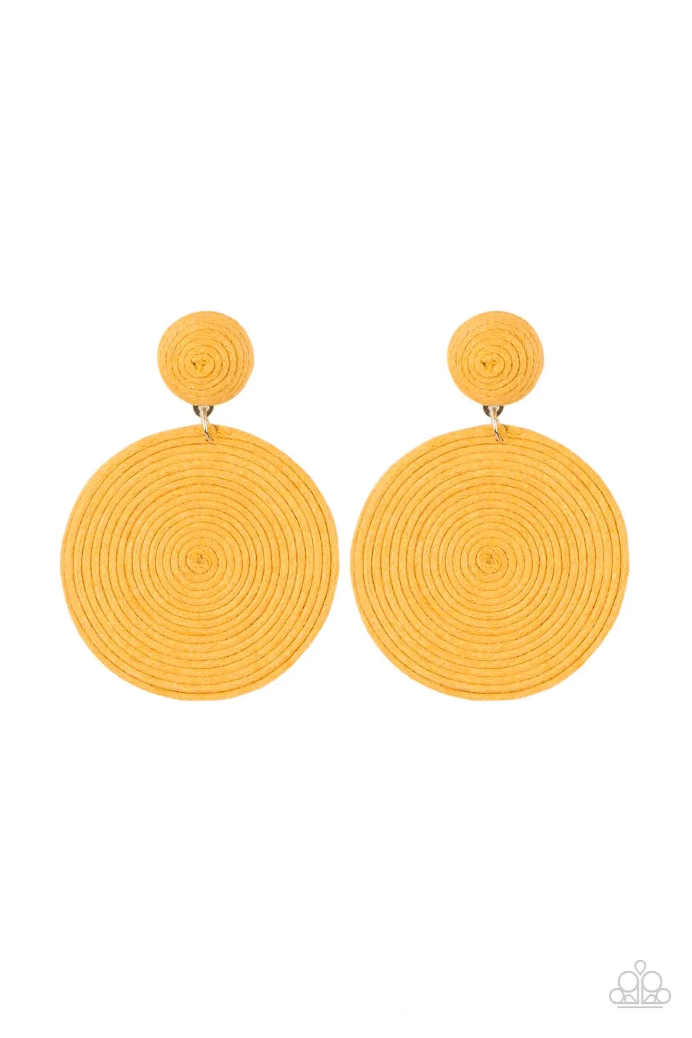 Circulate The Room Yellow Woven Post Earrings - Paparazzi Accessories