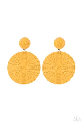 Circulate The Room Yellow Woven Post Earrings - Paparazzi Accessories