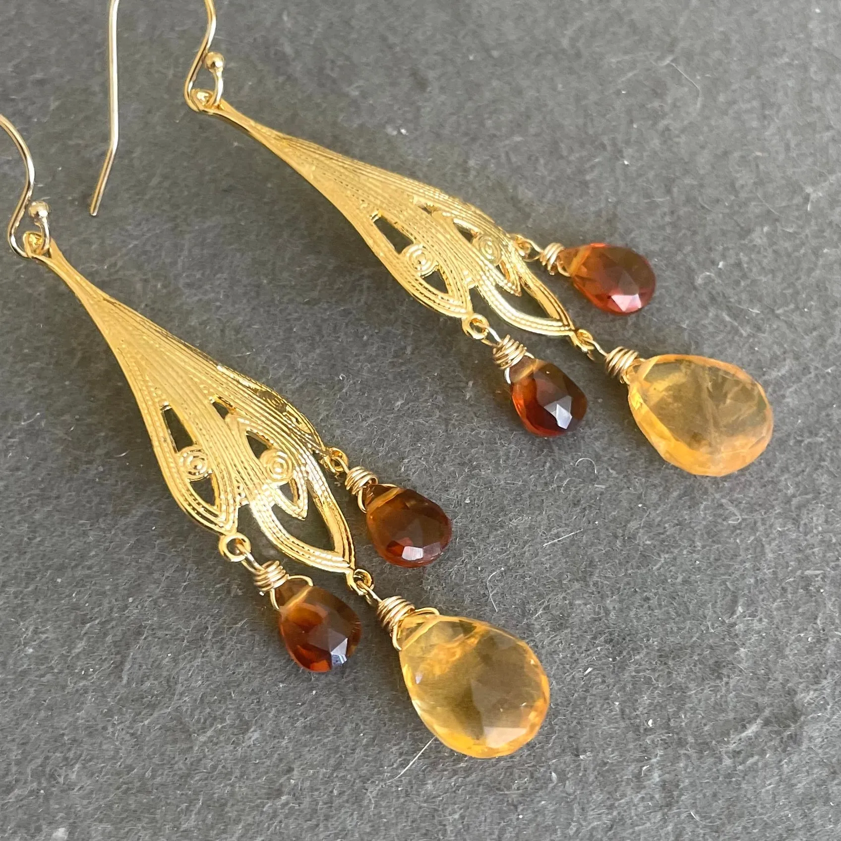 Citrine Art Deco Chandelier Earrings