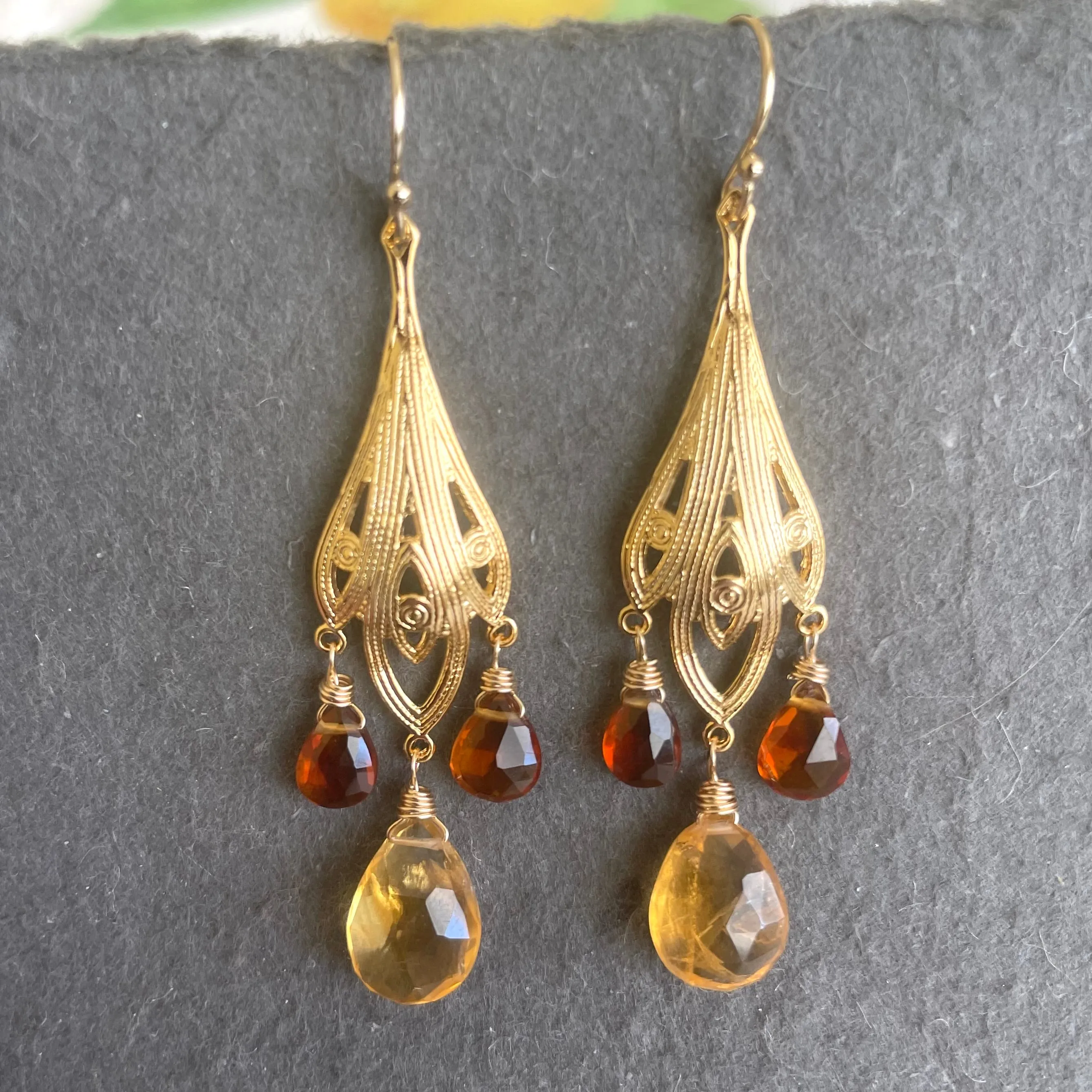 Citrine Art Deco Chandelier Earrings