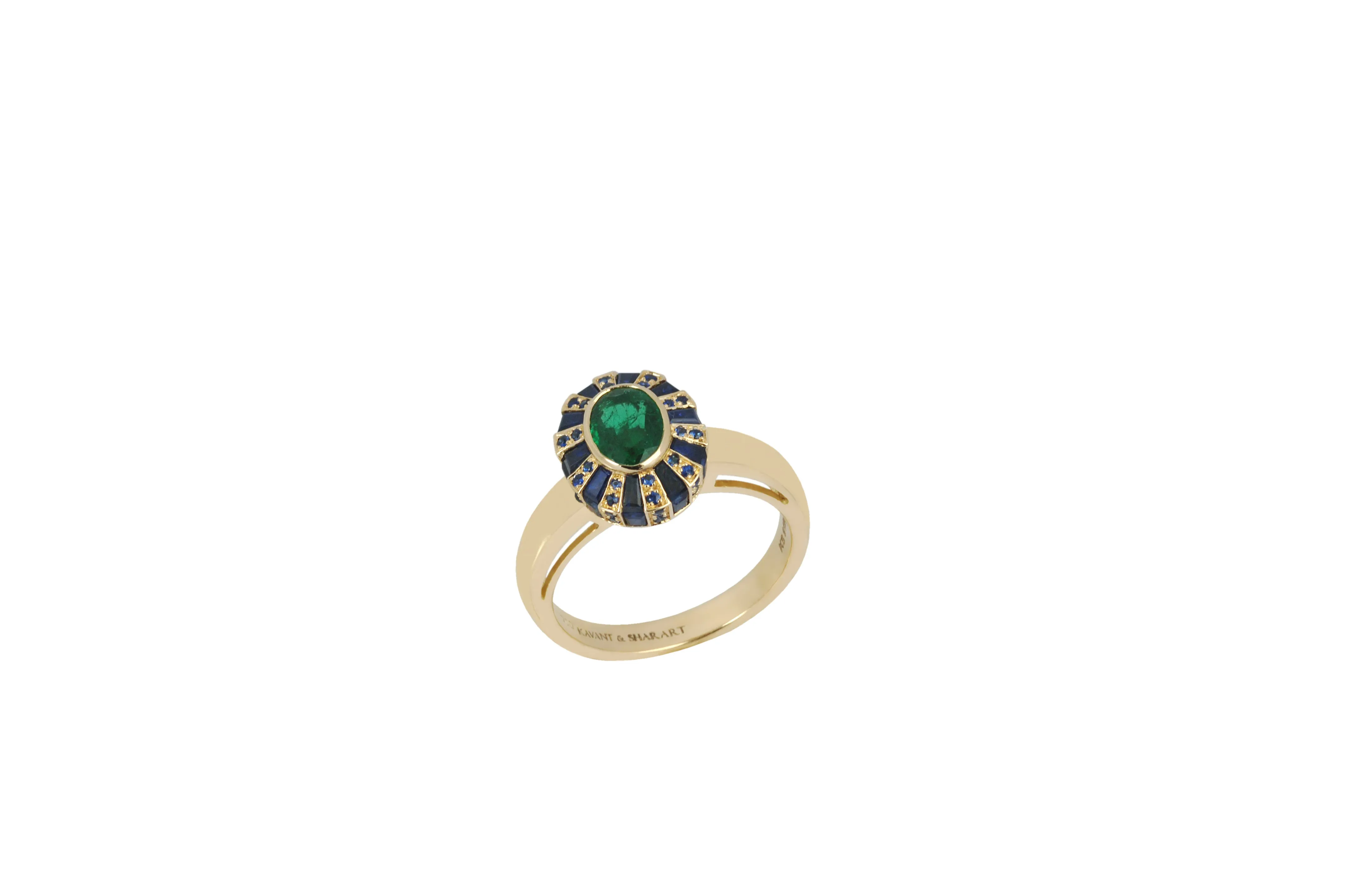 Classic 64 Twist Oval Emerald & Blue Sapphire Ring