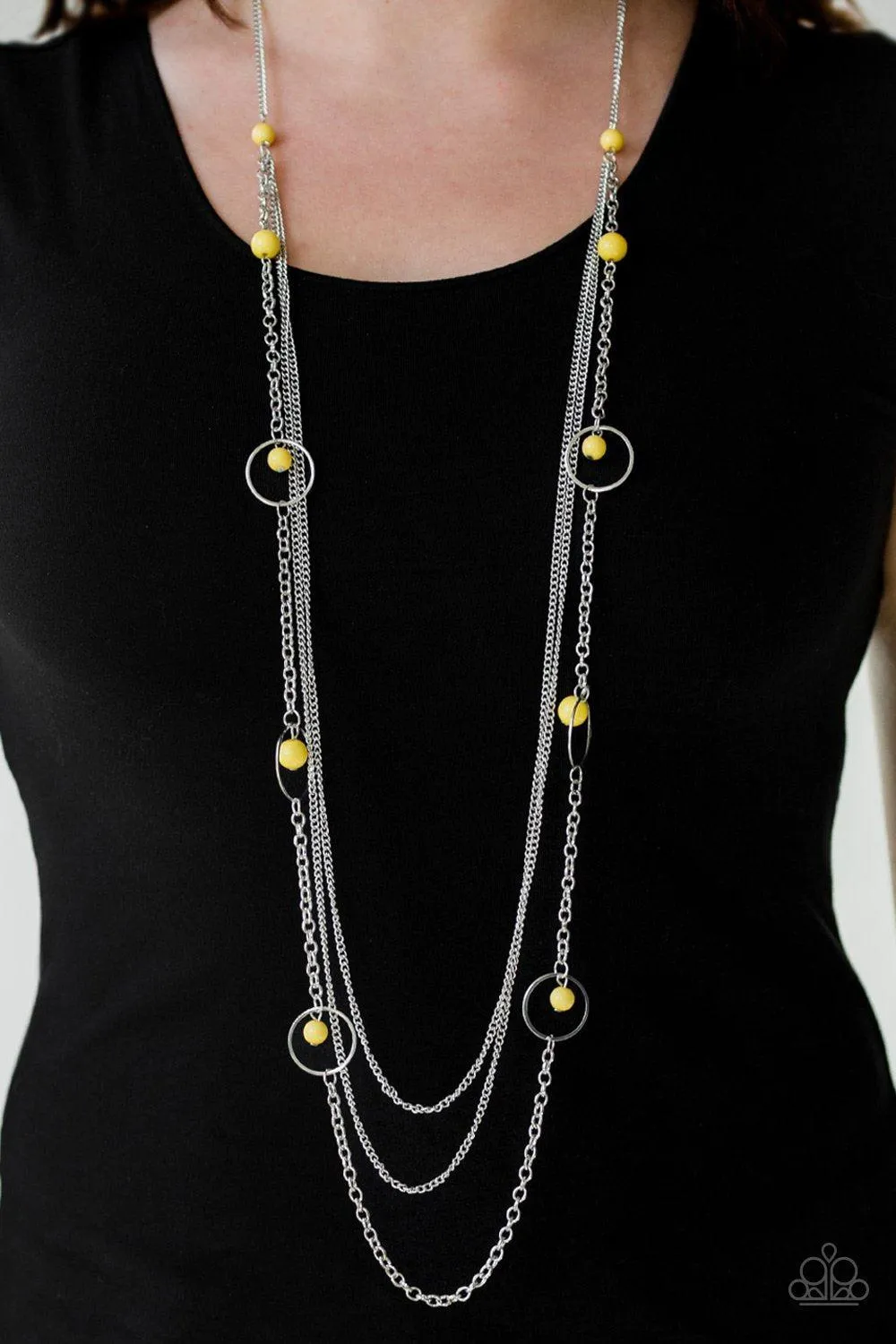 Collectively Carefree Silver and Yellow Necklace - Paparazzi Accessories