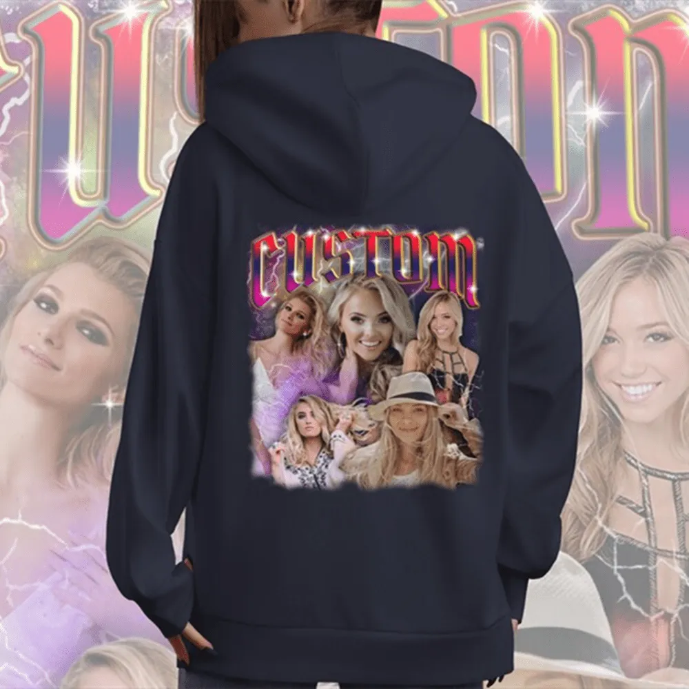 Custom Your Own Bootleg Rap Hoodie Back Design Personalized Photo Vintage Hoodie Birthday Gift Ideas for Men Women