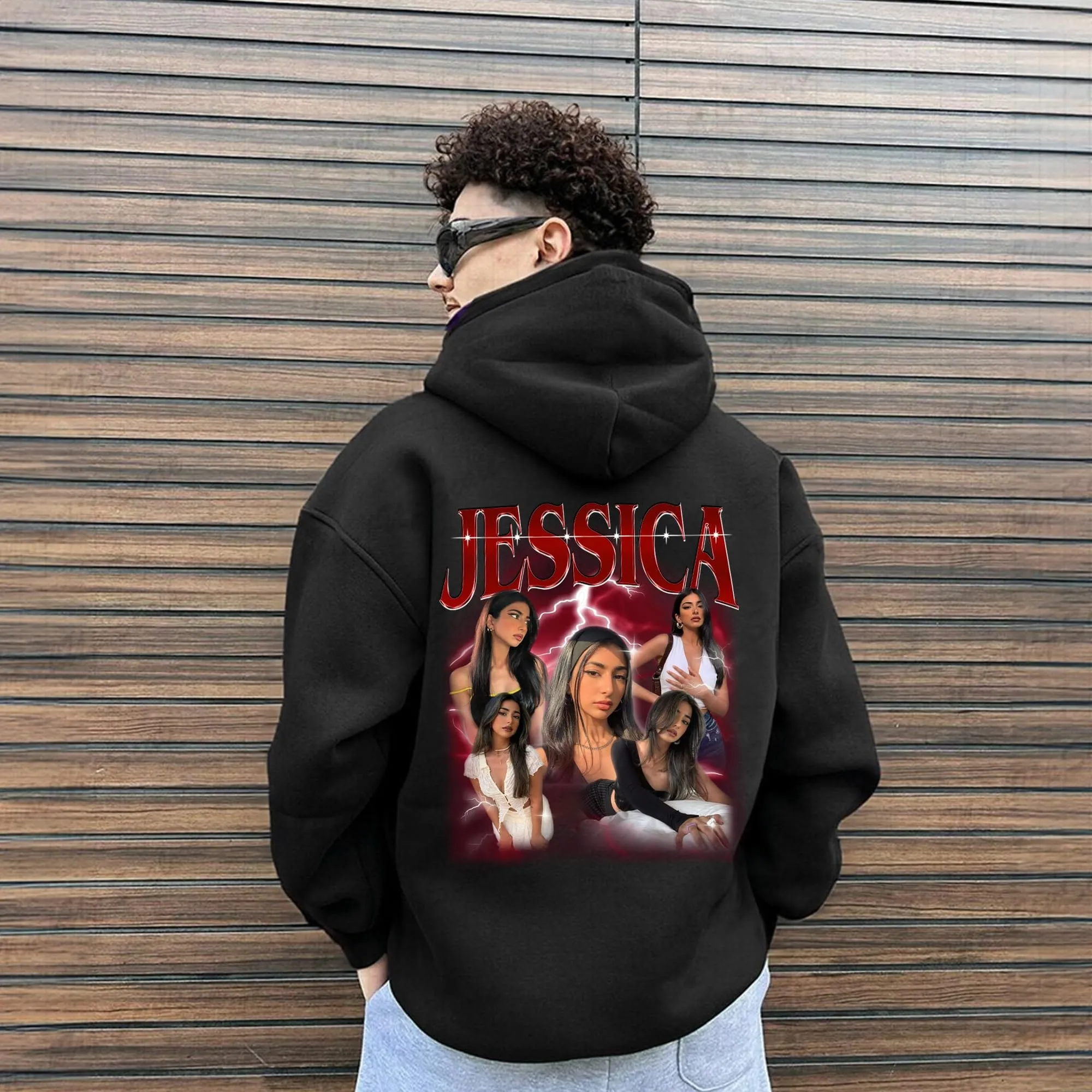 Custom Your Own Bootleg Rap Hoodie Back Design Personalized Photo Vintage Hoodie Birthday Gift Ideas for Men Women