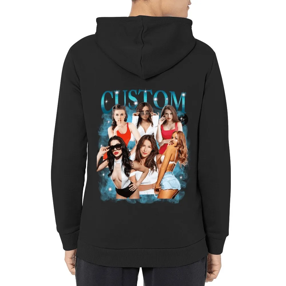 Custom Your Own Bootleg Rap Hoodie Back Design Personalized Photo Vintage Hoodie Birthday Gift Ideas for Men Women