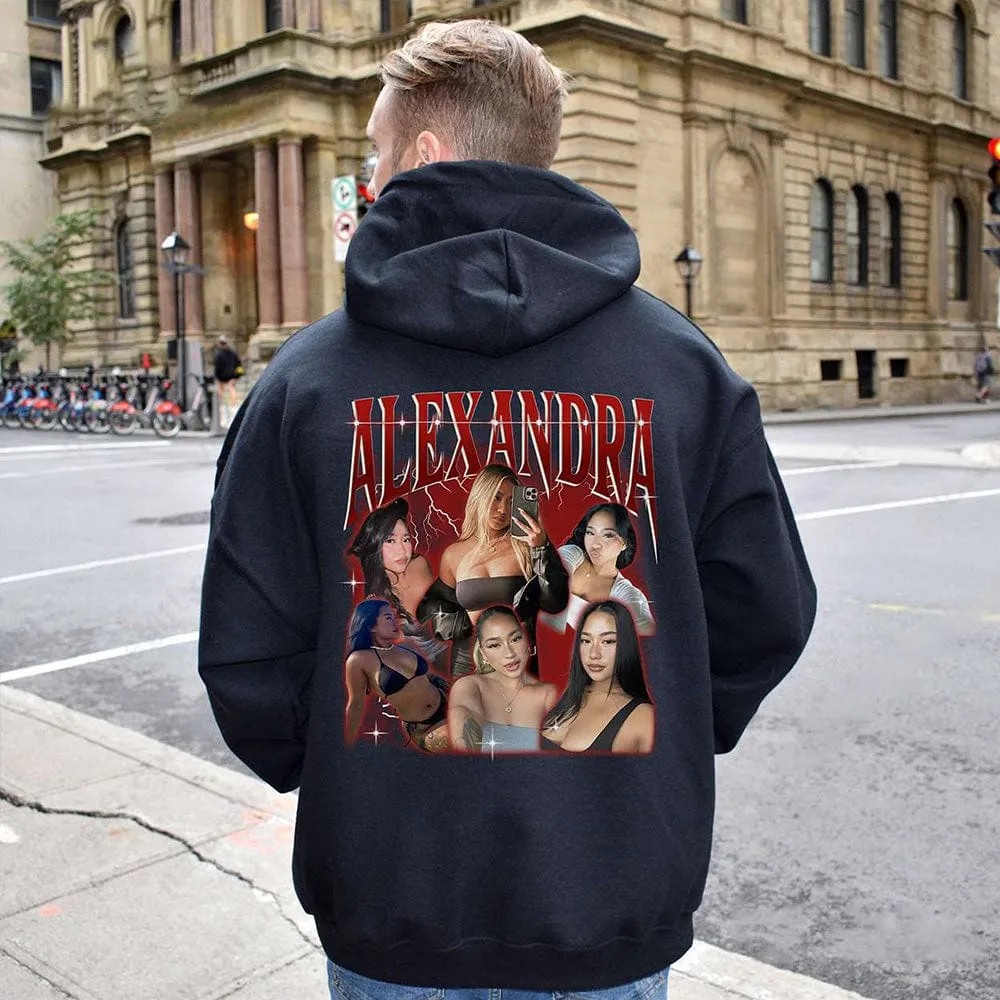 Custom Your Own Bootleg Rap Hoodie Back Design Personalized Photo Vintage Hoodie Birthday Gift Ideas for Men Women