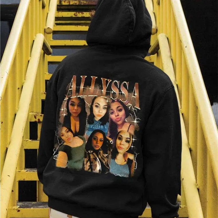 Custom Your Own Bootleg Rap Hoodie Back Design Personalized Photo Vintage Hoodie Birthday Gift Ideas for Men Women