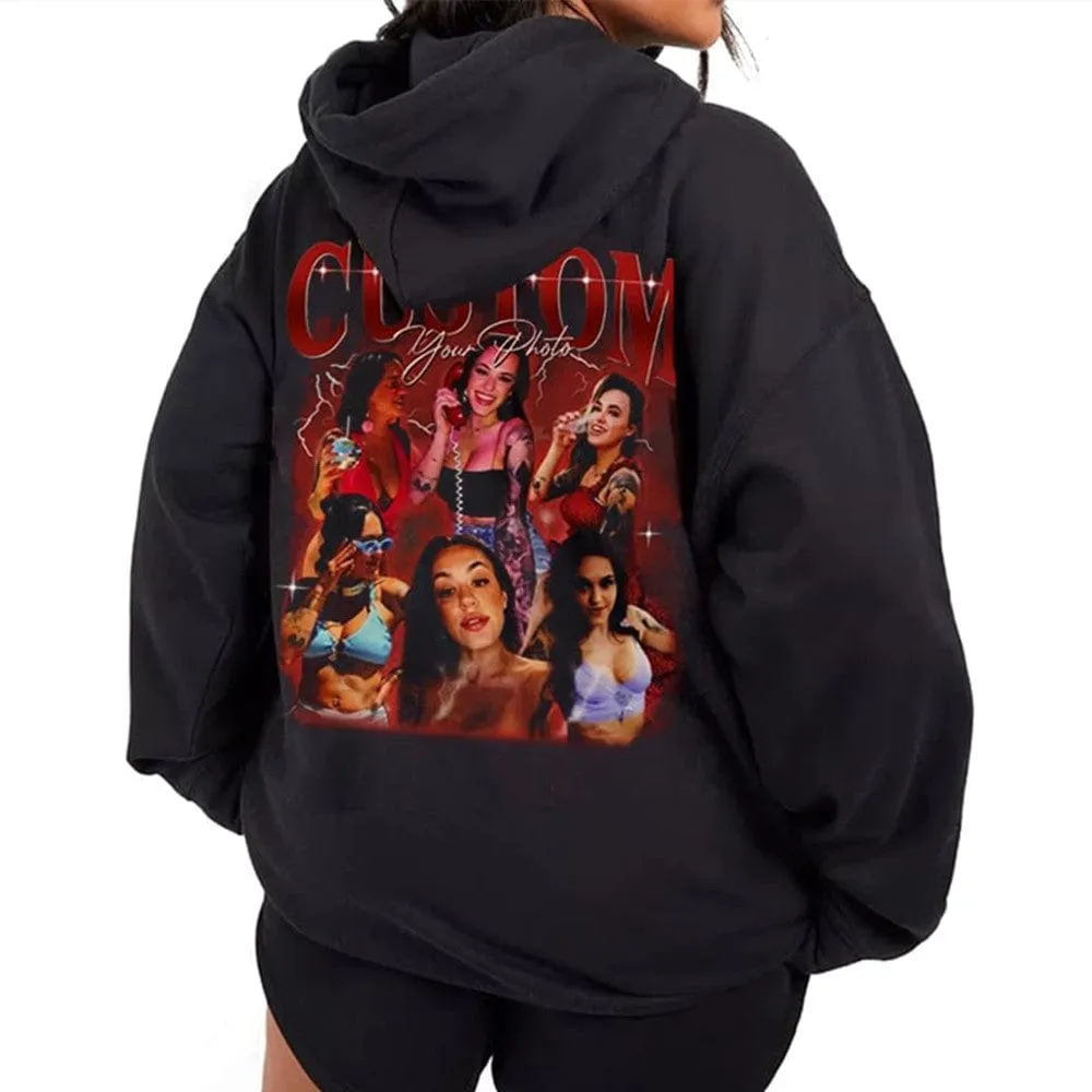 Custom Your Own Bootleg Rap Hoodie Back Design Personalized Photo Vintage Hoodie Birthday Gift Ideas for Men Women